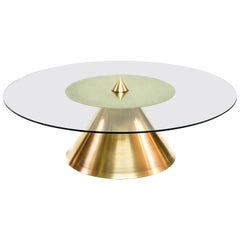 Table basse Halo XL avec base en bronze filé poli et plateau en verre trempé