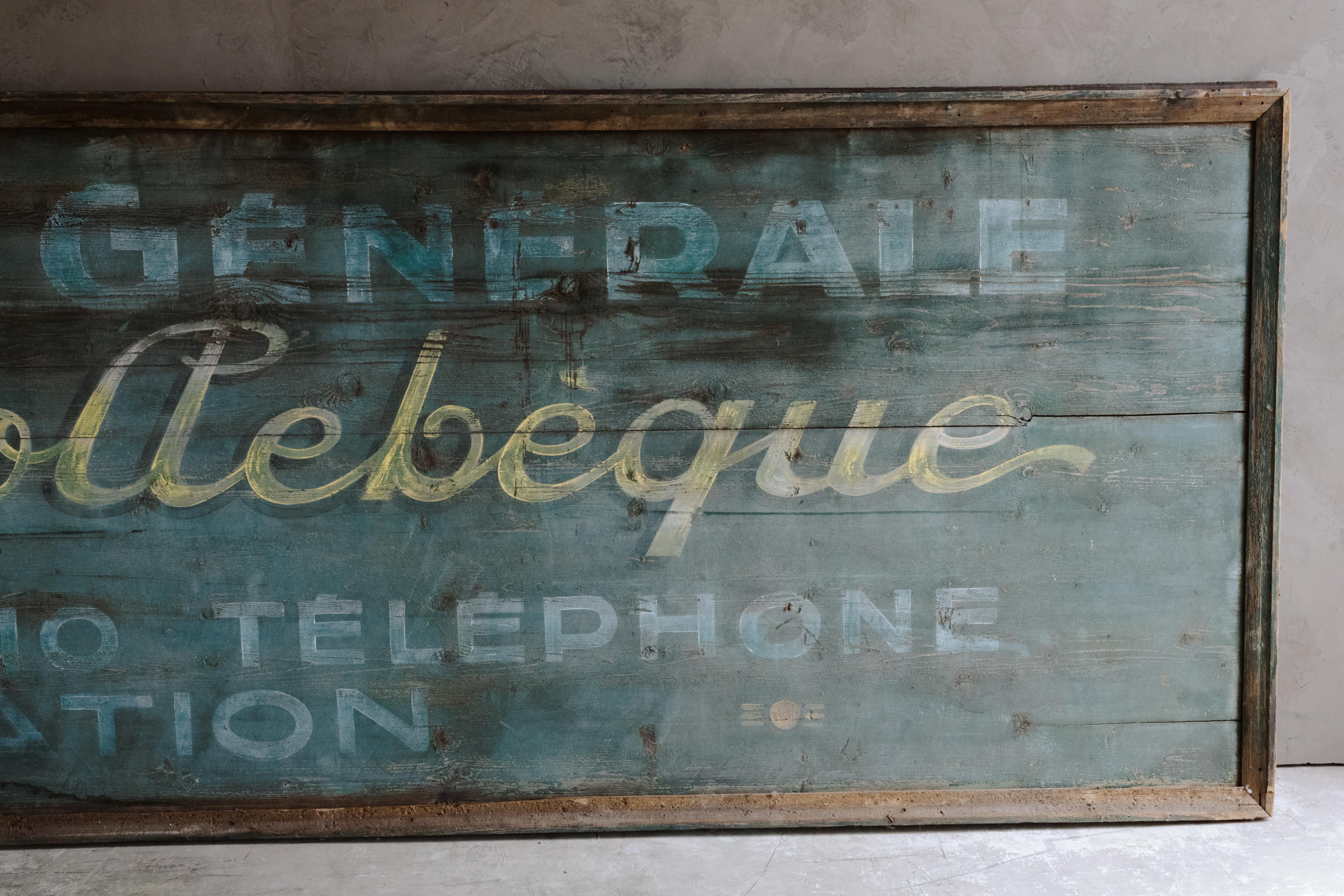 XL Hand Painted Shop Sign From France, Circa 1940. Very unusual size with fantastic color and patina.