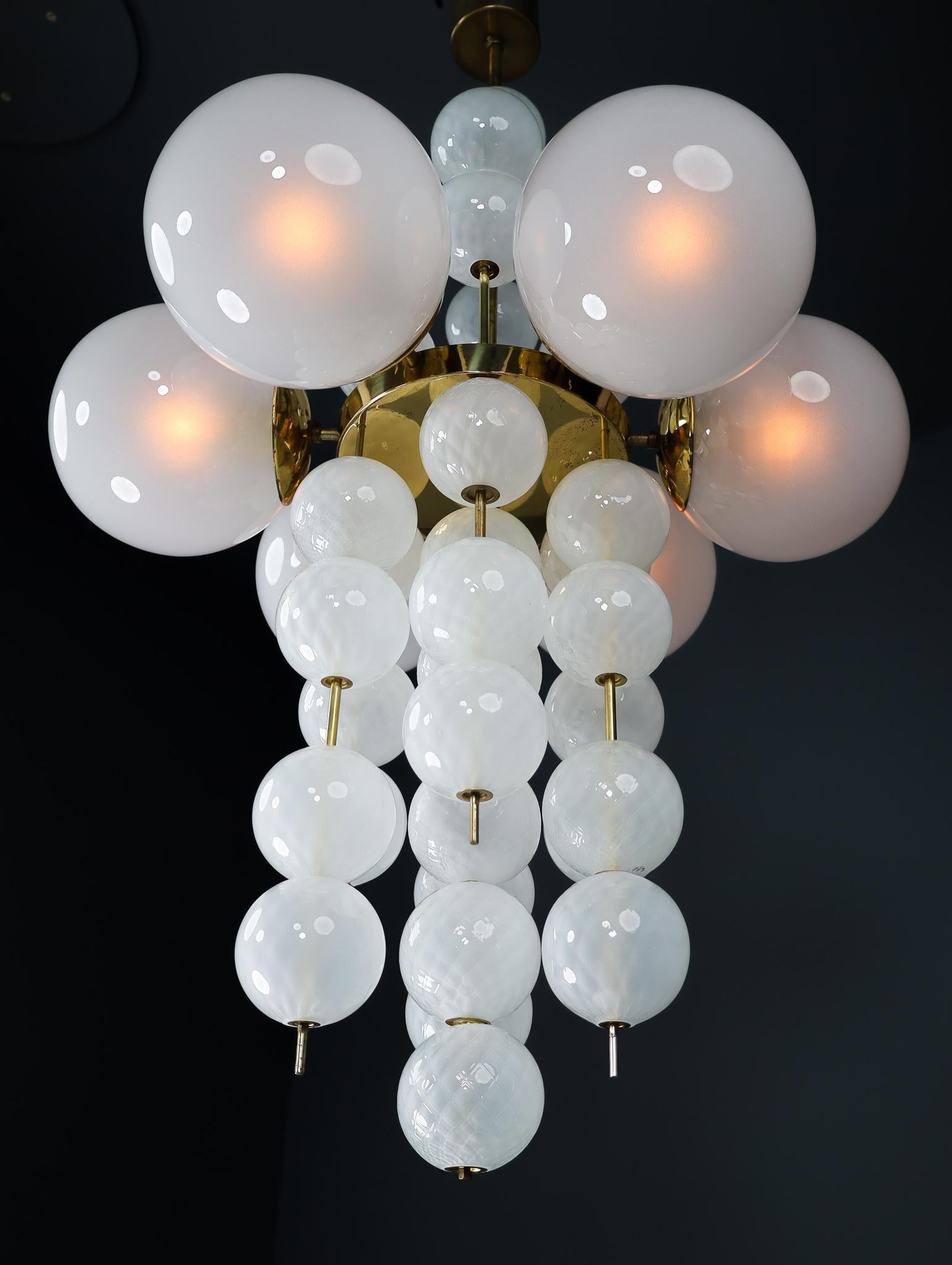 XL Hotel Chandelier with Brass Fixture and Hand-Blowed Frosted Glass Globes 1