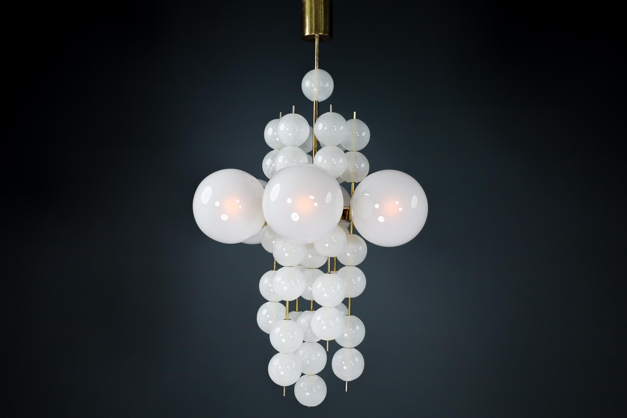 XL Hotel Chandelier with Brass Fixture and Hand-Blowed Frosted Glass Globes 5