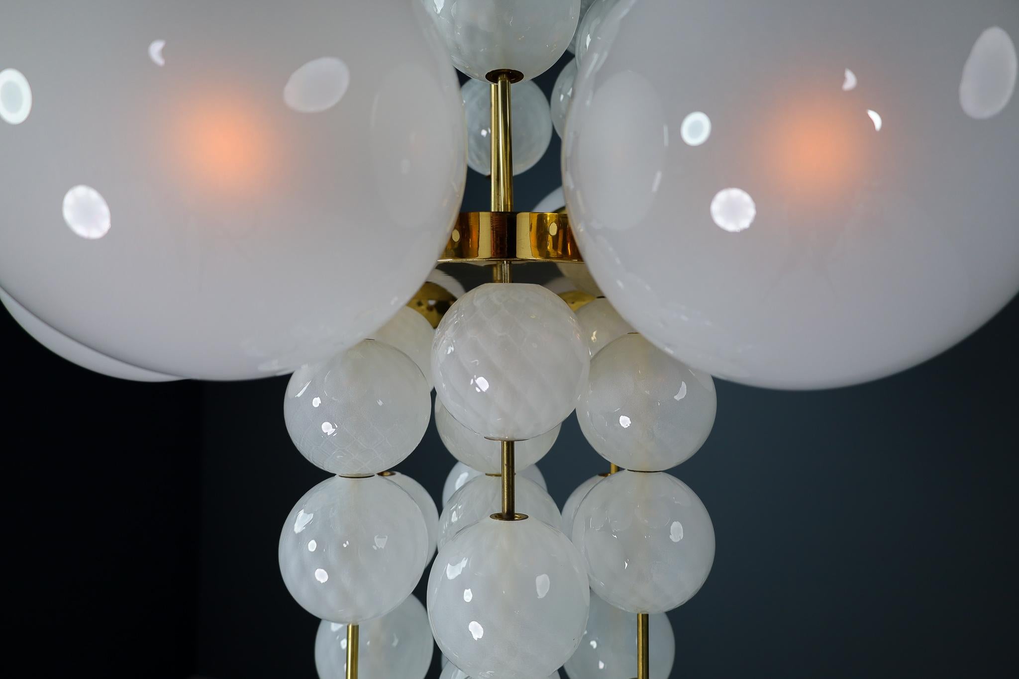 XL Hotel Chandelier with Brass Fixture and Hand-Blowed Frosted Glass Globes 8
