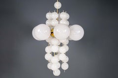 XL Hotel Chandelier with Brass Fixture and Hand-Blowed Frosted Glass Globes