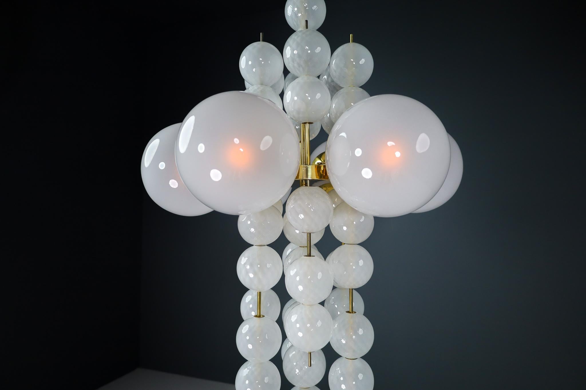 Czech XL Hotel Chandelier with Brass Fixture and Hand-Blowed Frosted Glass Globes