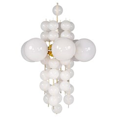 XL Hotel Chandelier with Brass Fixture and Hand-Blowed Frosted Glass Globes