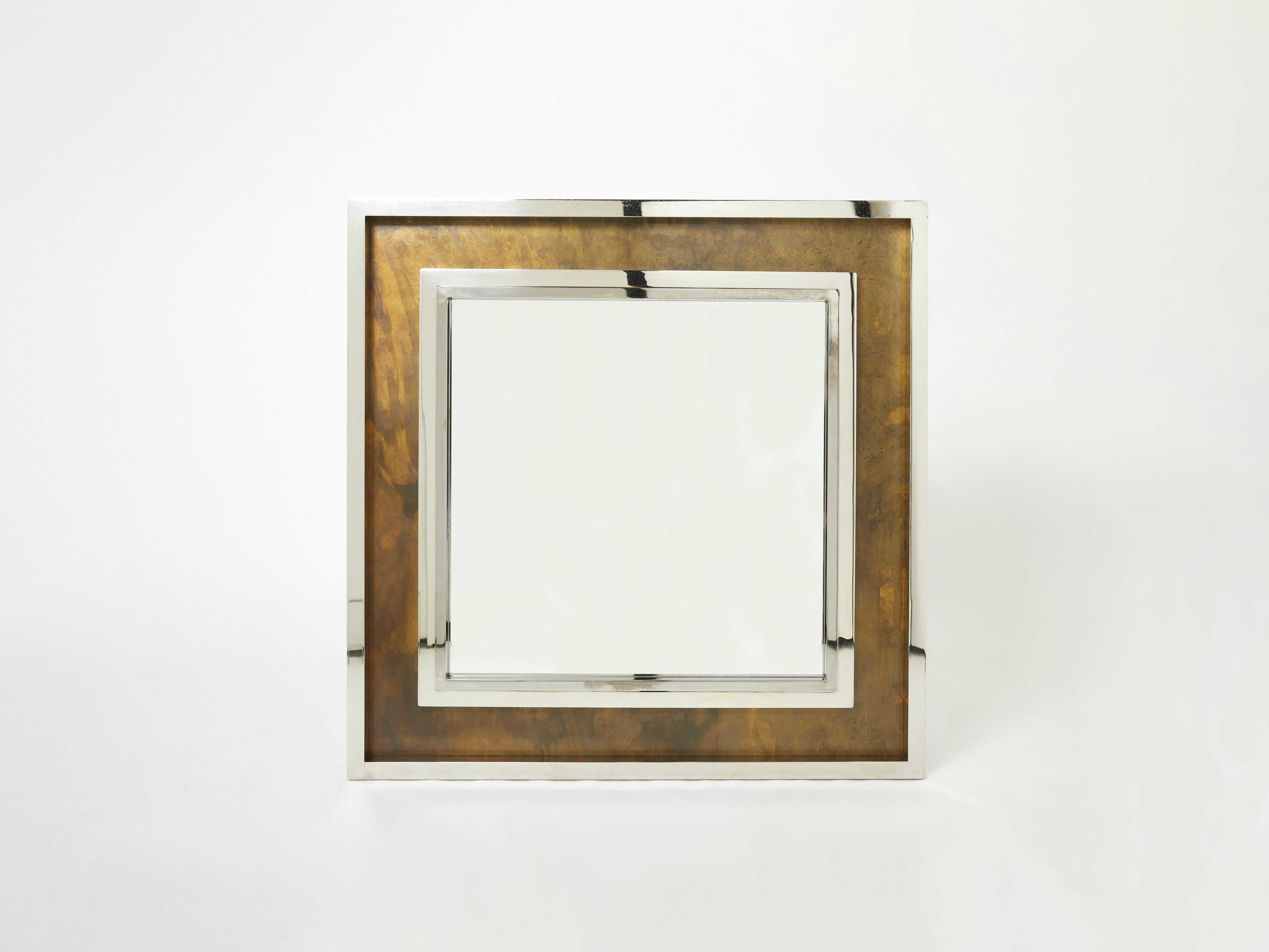Late 20th Century XL Industrial Chrome Copper Metal Mirror Belgo Chrome, 1970s For Sale
