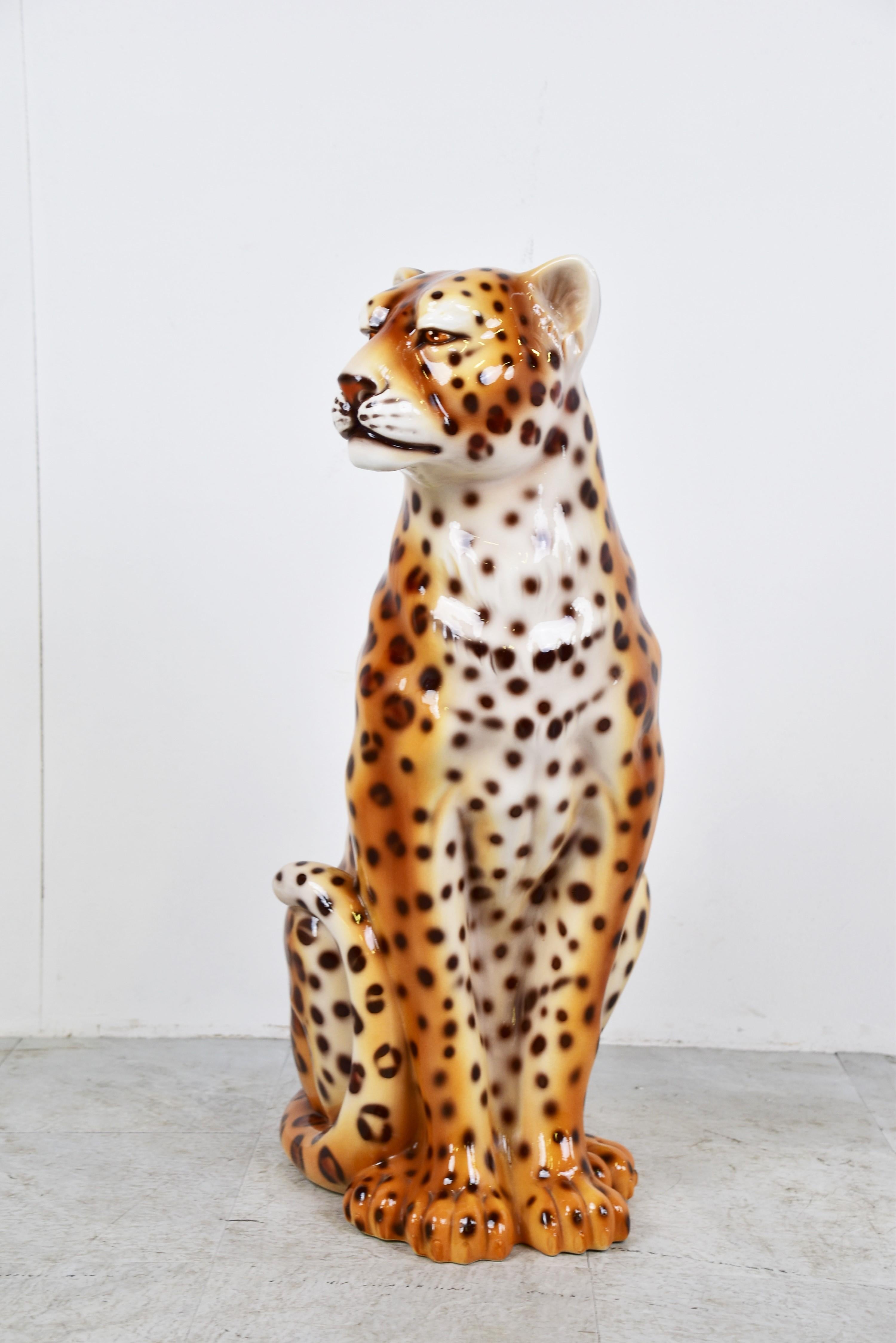 Hollywood Regency XL Italian Ceramic Leopard Figure, 1960s