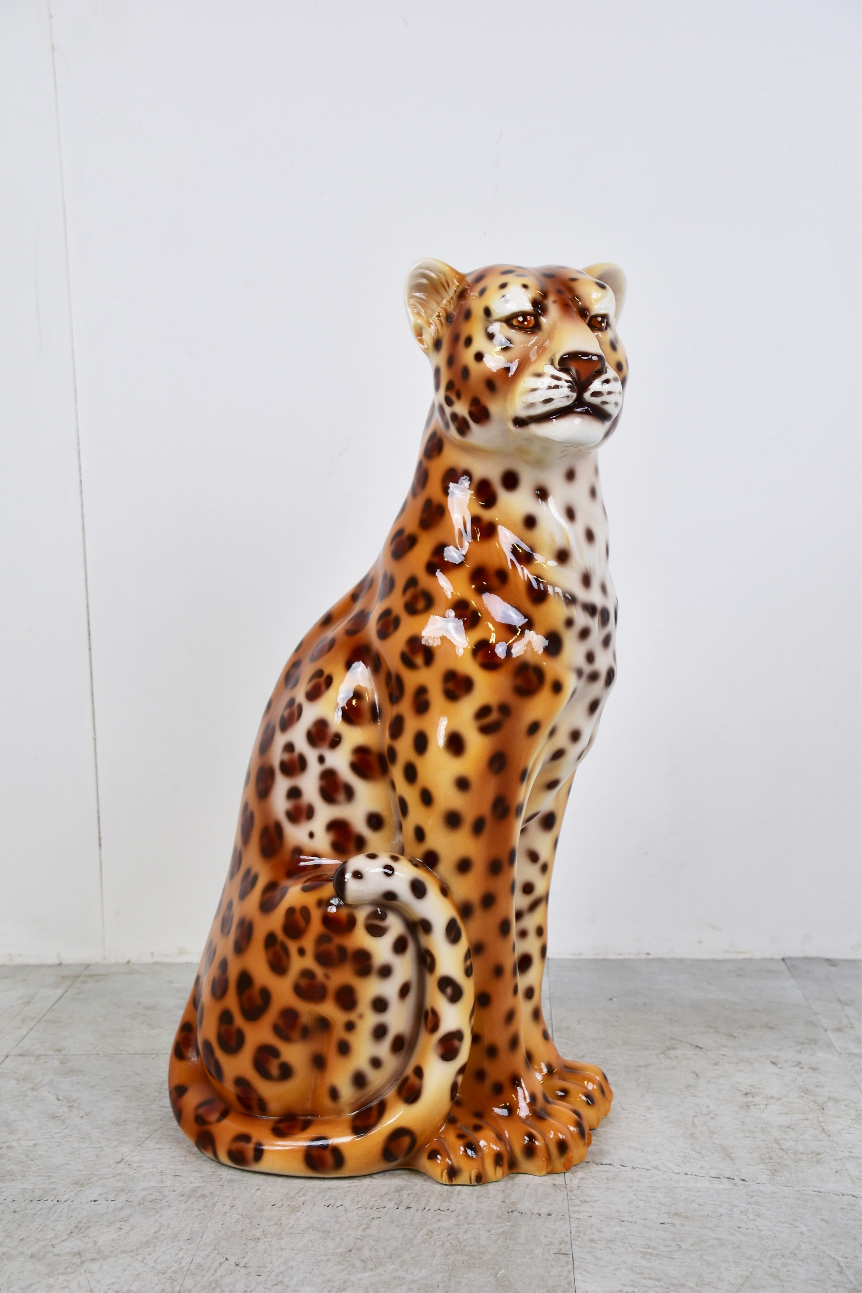 XL Italian Ceramic Leopard Figure, 1960s In Good Condition In HEVERLEE, BE