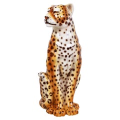 Figure léopard en céramique italienne XL, années 1960