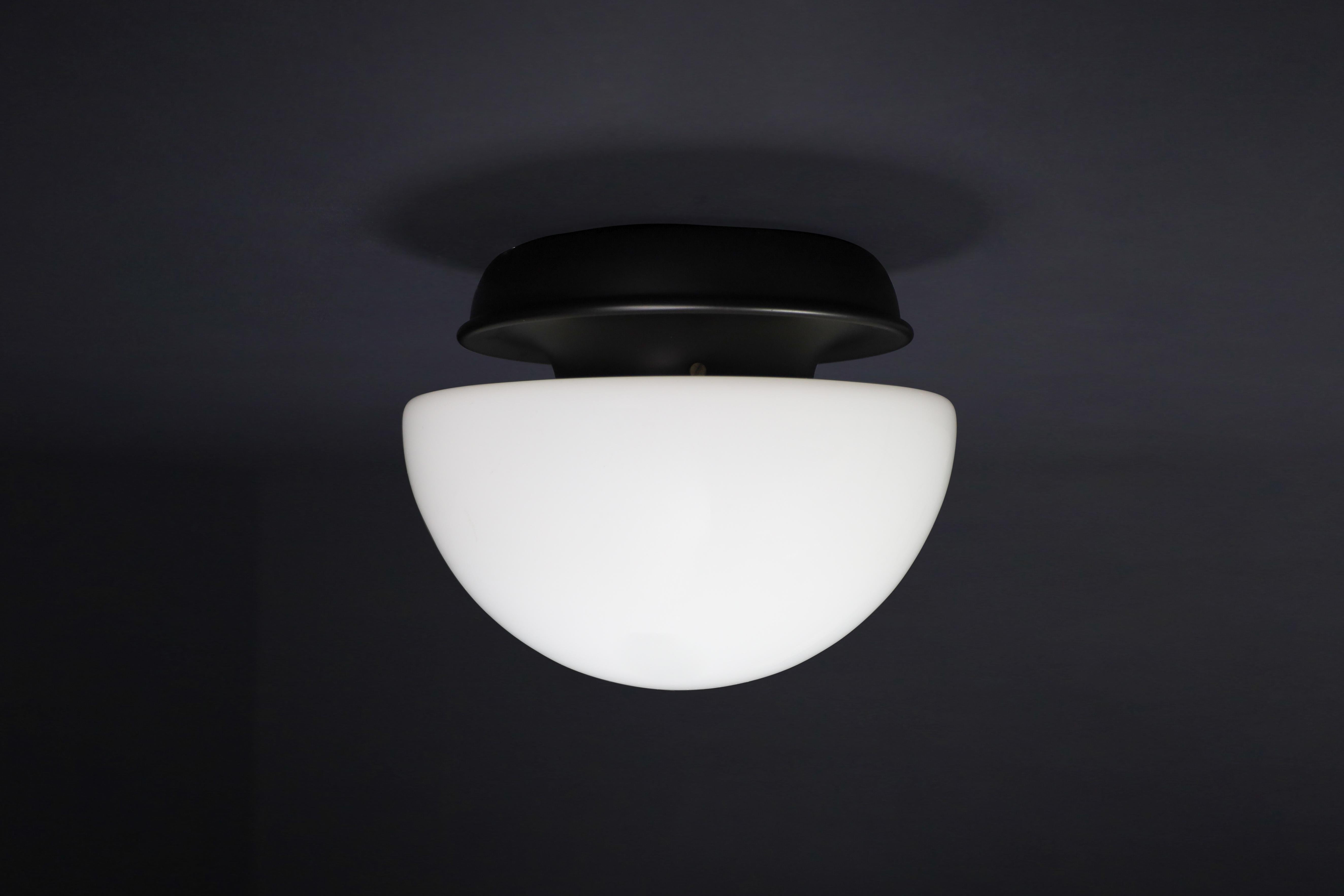 Lampe champignon italienne XL en verre opalin et métal en vente 9