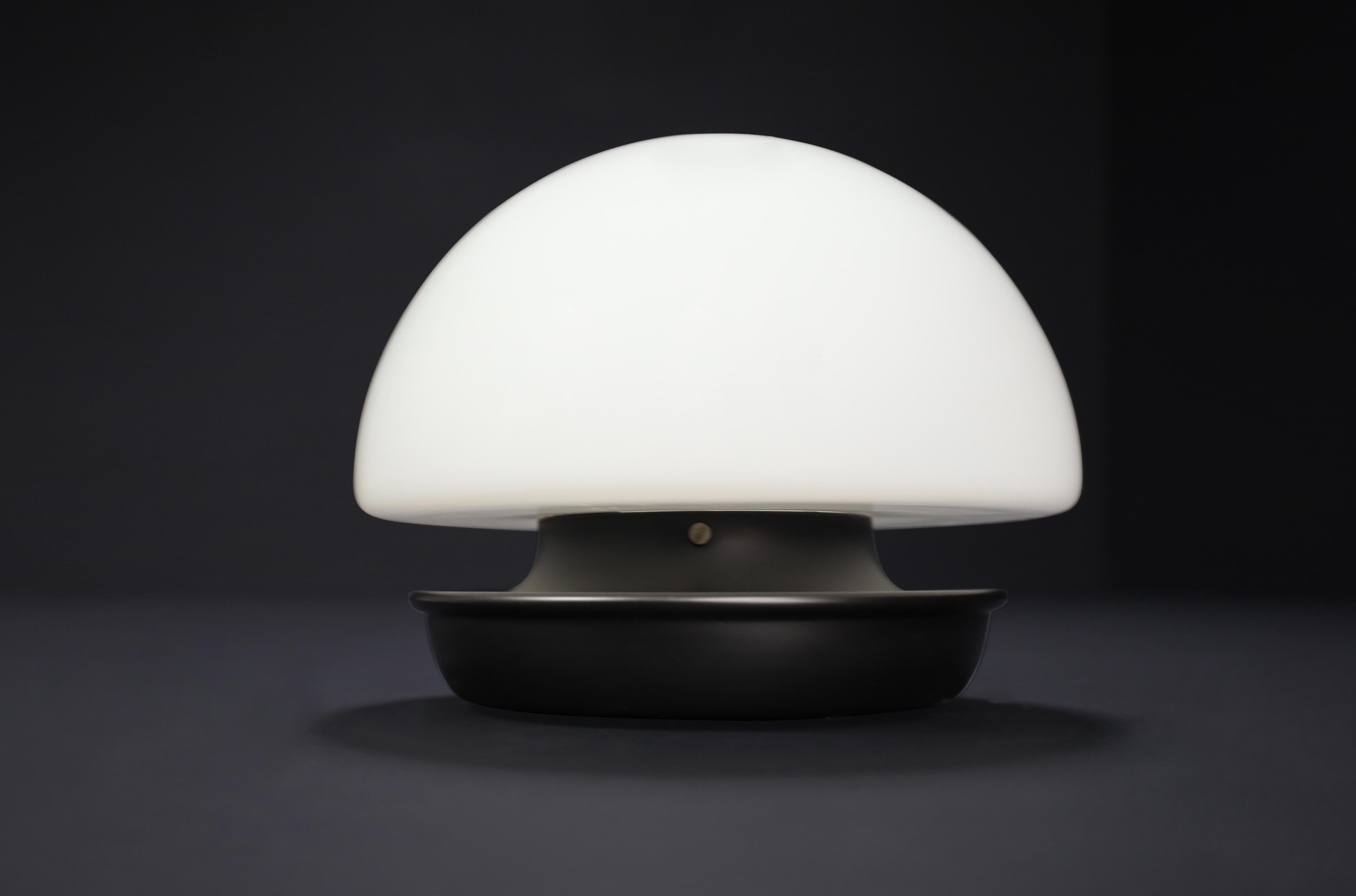 Lampe champignon italienne XL en verre opalin et métal en vente 11