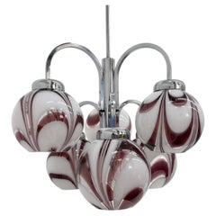 XL Italian purple and white murano glass swirl chandelier , 1970s