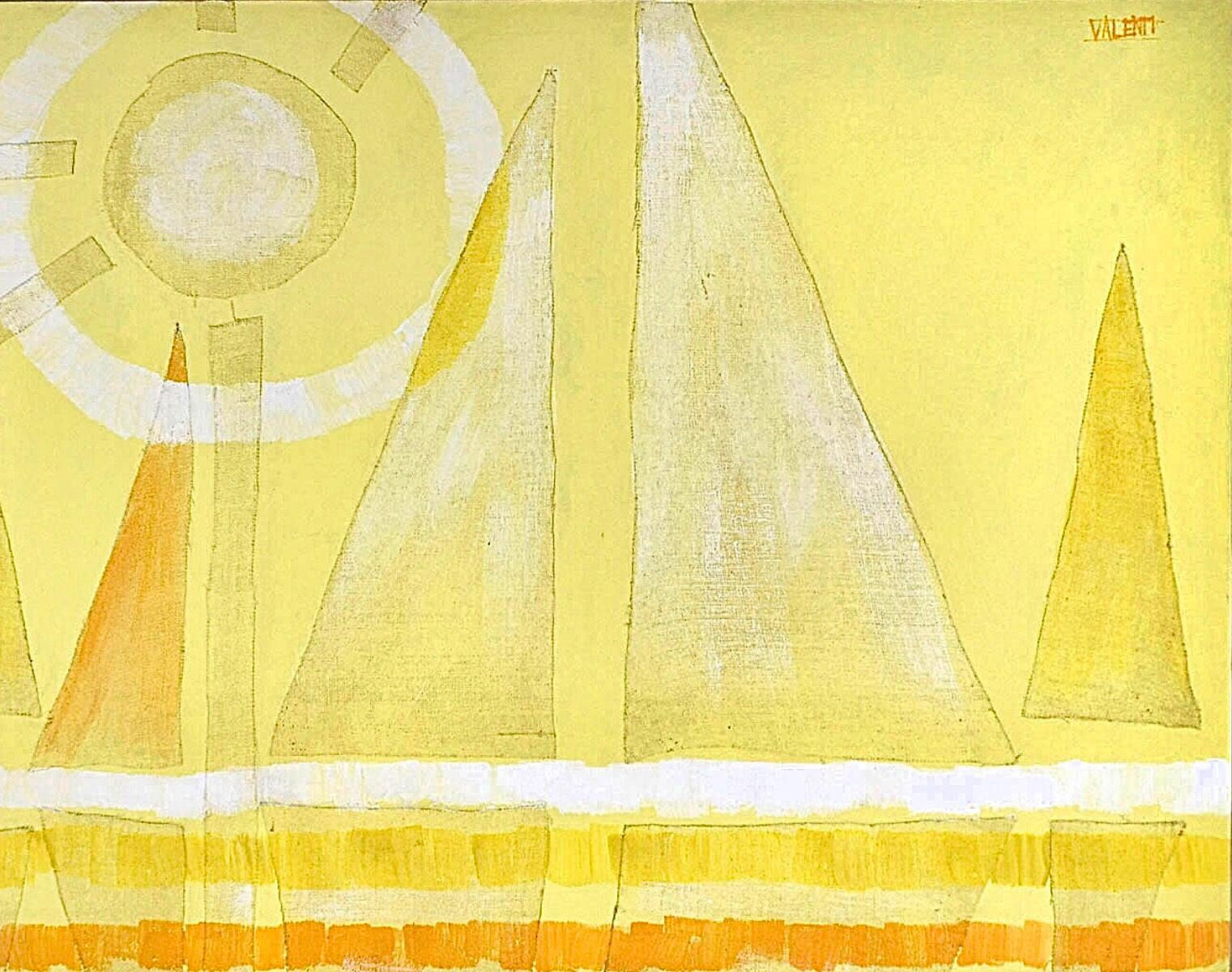 XL Italo Valenti, pittura astratta a tecnica mista su tela con barca a vela, firmata e incorniciata   

Magnifico olio/tela astratta a tecnica mista modernista di formato super grande con collage.

L'opera d'arte è Senza titolo e viene definita da