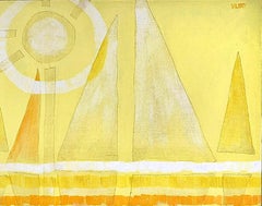 Ltd SALE XXL Italo Valenti Mid Century Cubist Abstract Sailboat Oil Painting