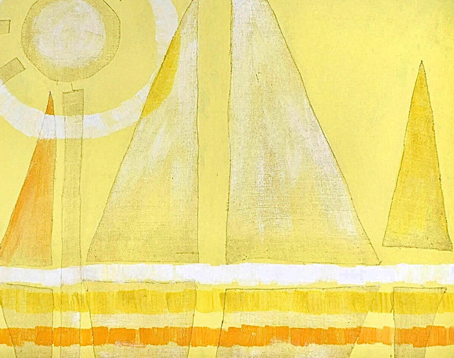 Mid-Century moderno XL Italo Valenti Pittura ad olio cubista astratta a tecnica mista con barca a vela della metà del secolo scorso in vendita