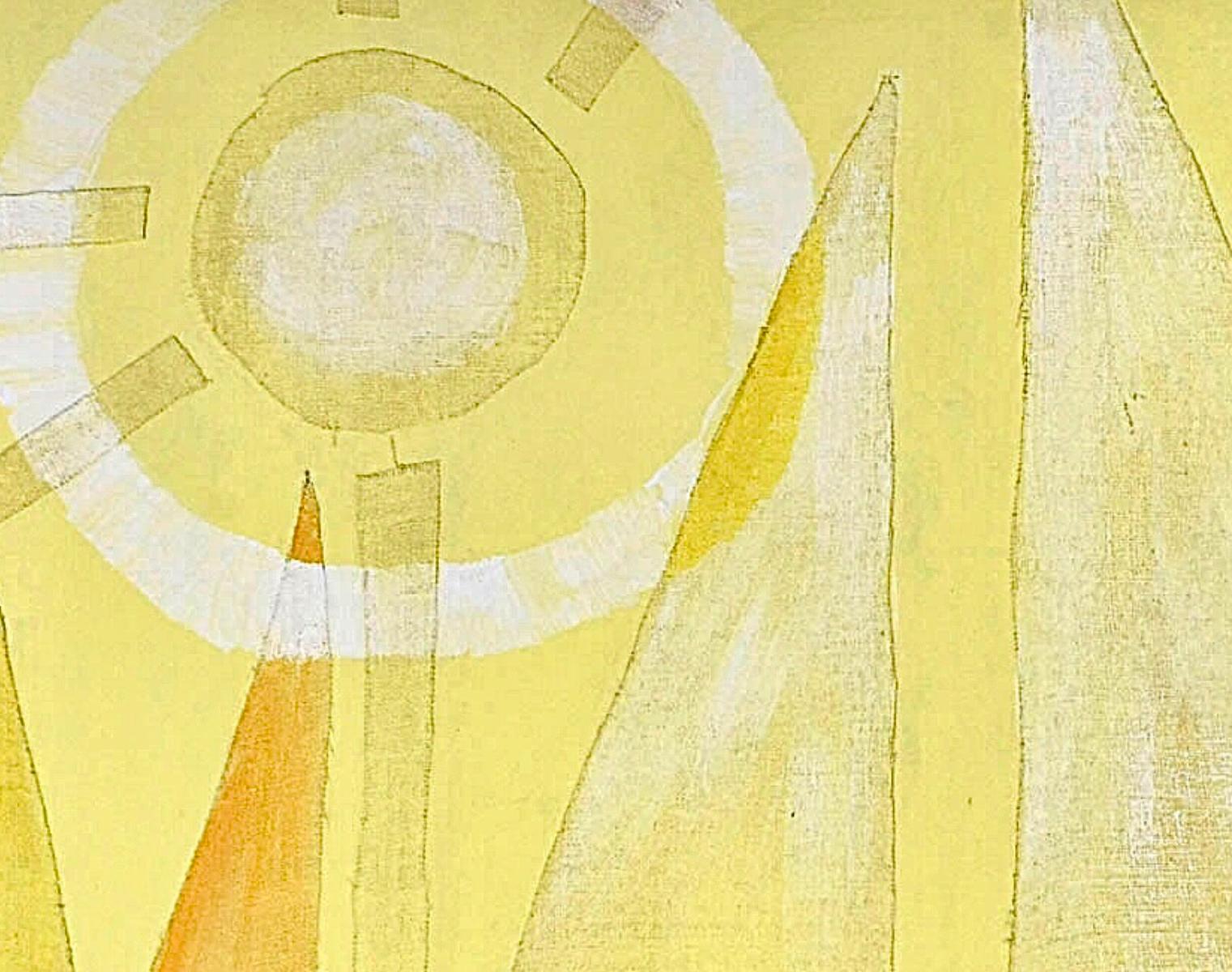 Italiano XL Italo Valenti Pittura ad olio cubista astratta a tecnica mista con barca a vela della metà del secolo scorso in vendita