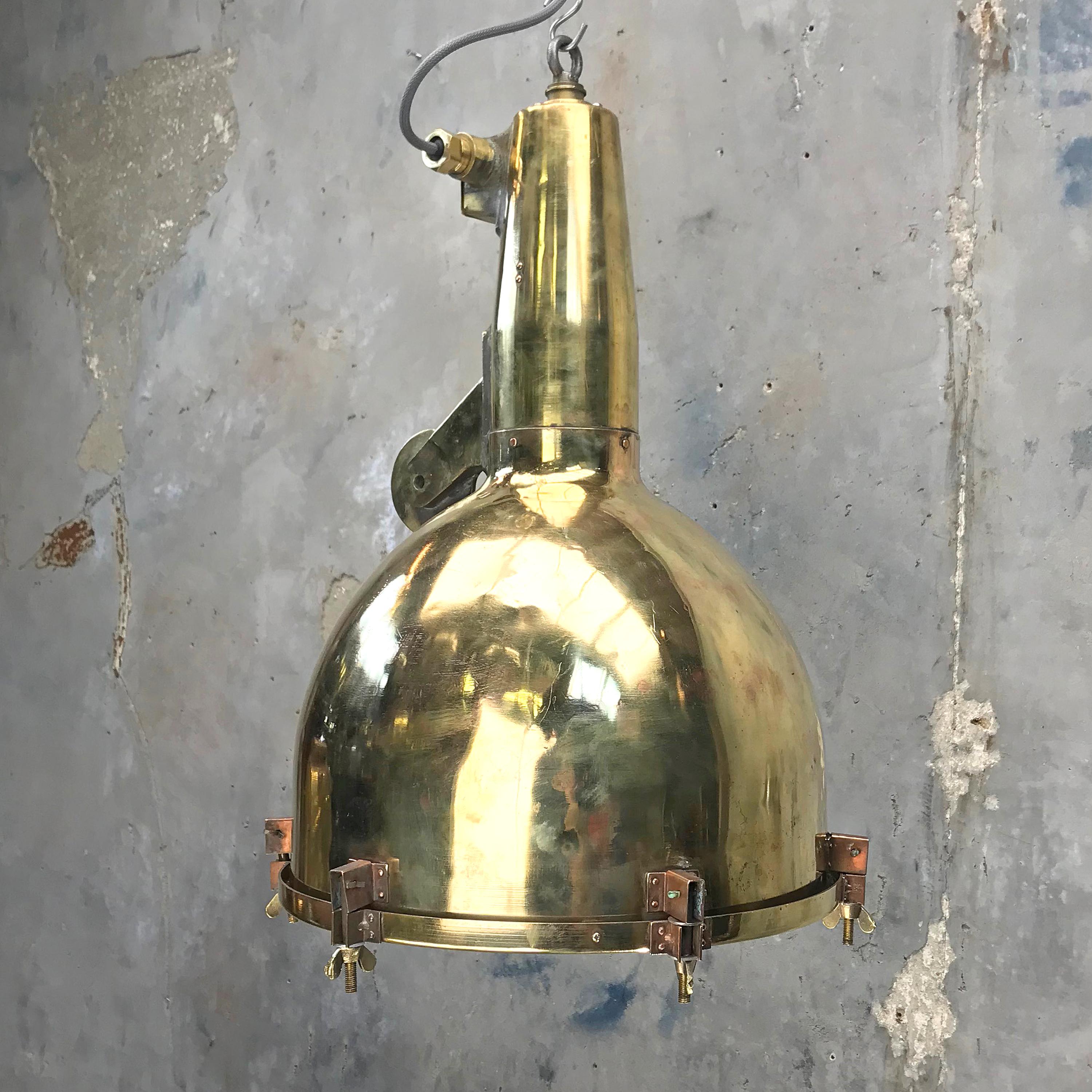 XL Japanese Brass Marine Nautical Searchlight Pendant Lamp, 1970s 4