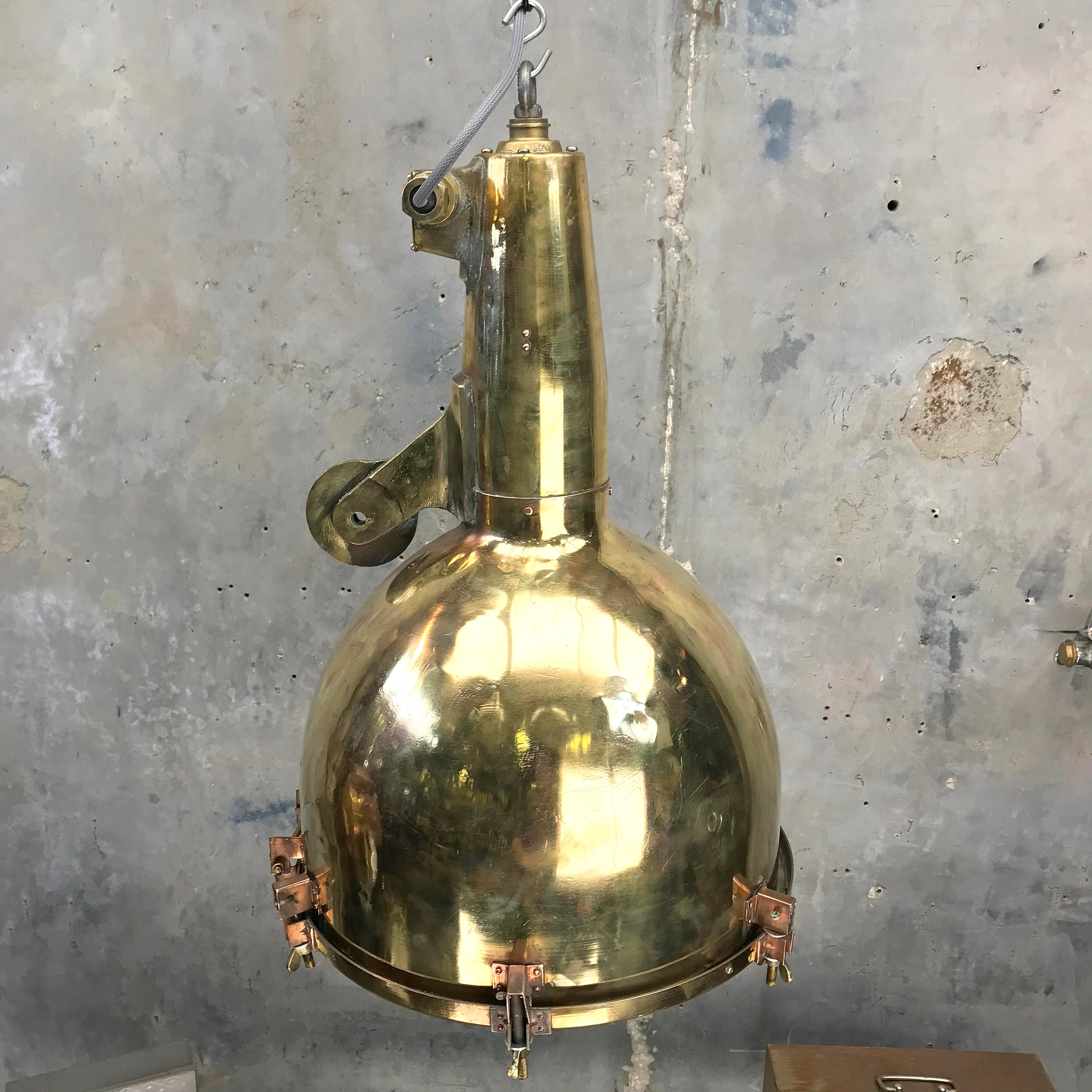 XL Japanese Brass Marine Nautical Searchlight Pendant Lamp, 1970s 6