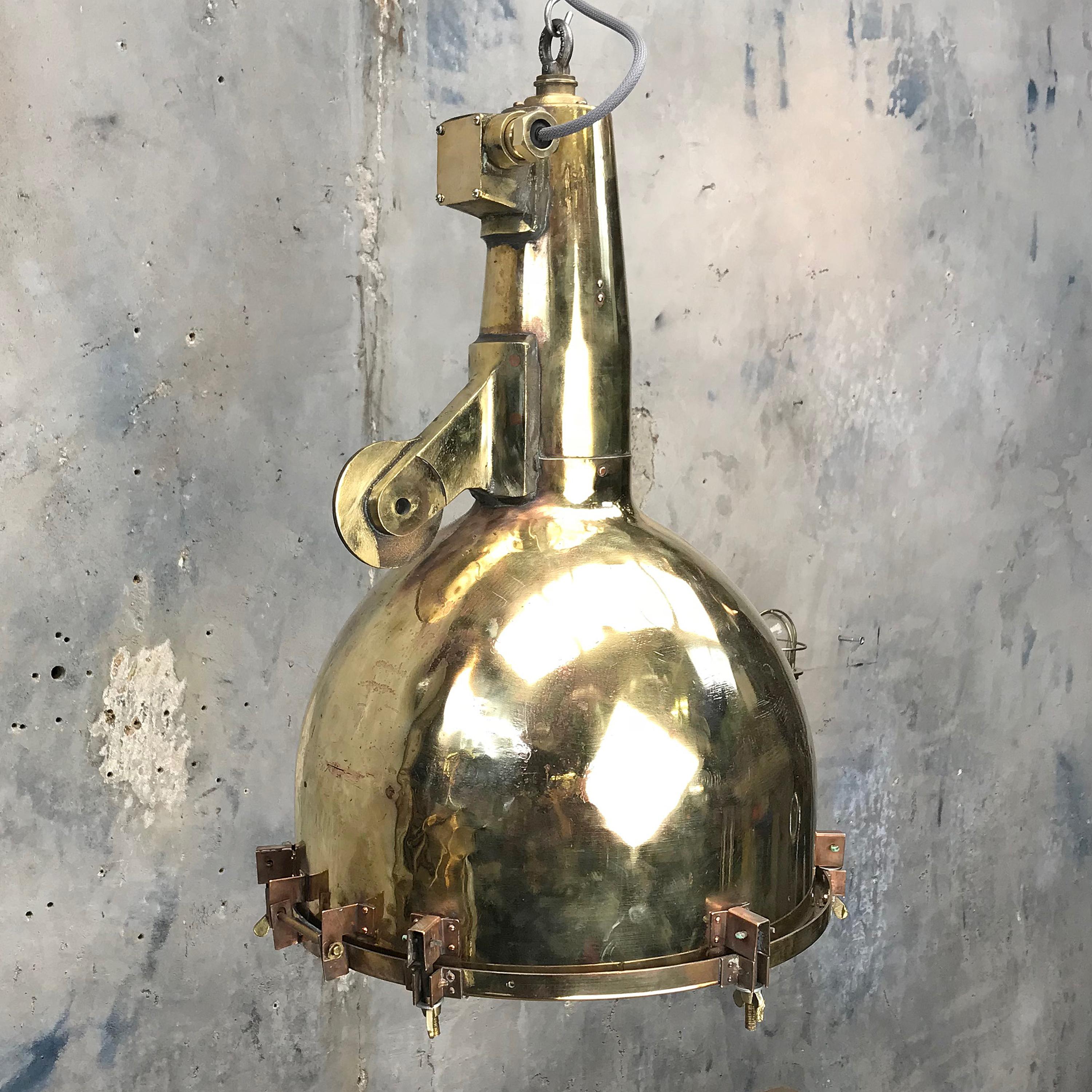 XL Japanese Brass Marine Nautical Searchlight Pendant Lamp, 1970s 12