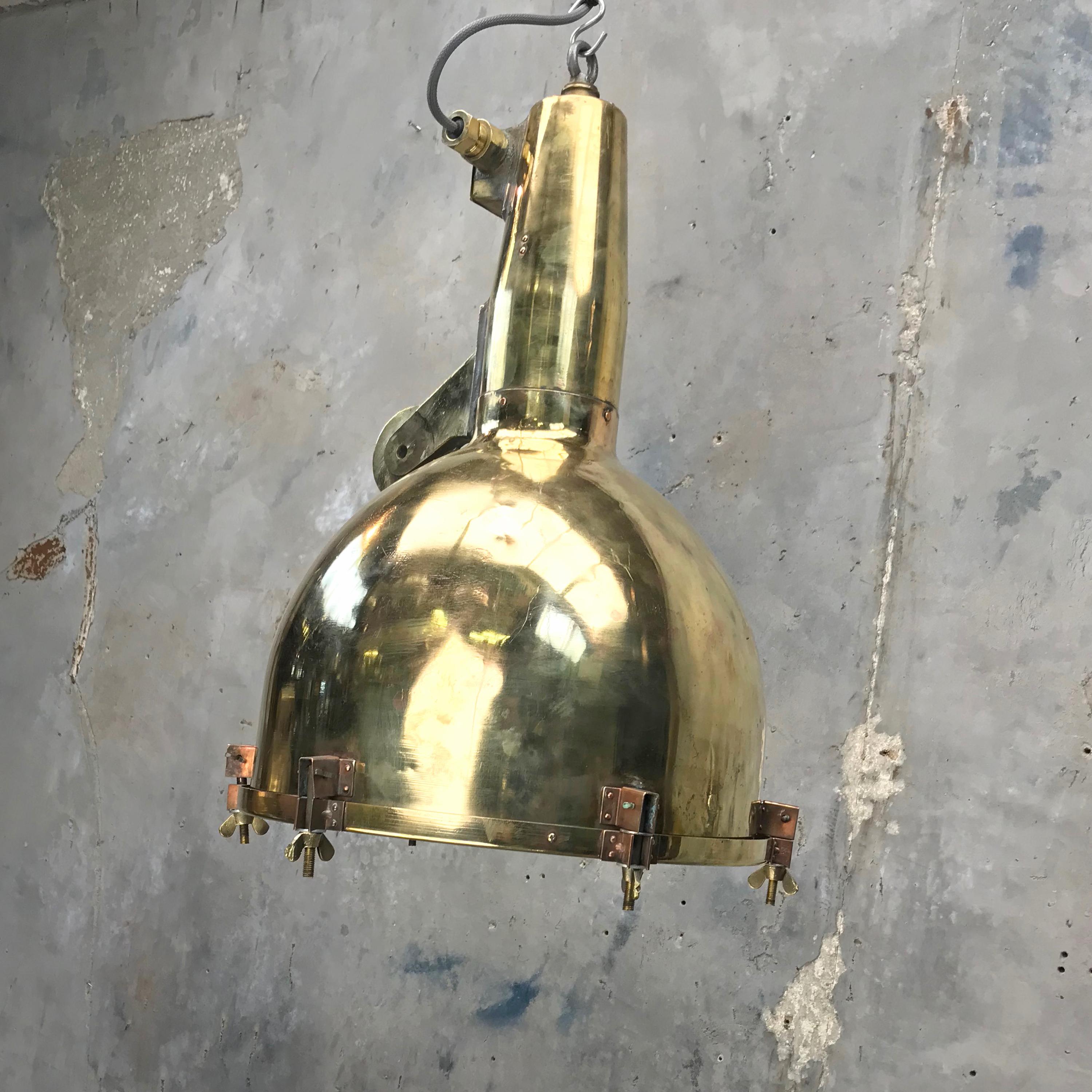 XL Japanese Brass Marine Nautical Searchlight Pendant Lamp, 1970s 14