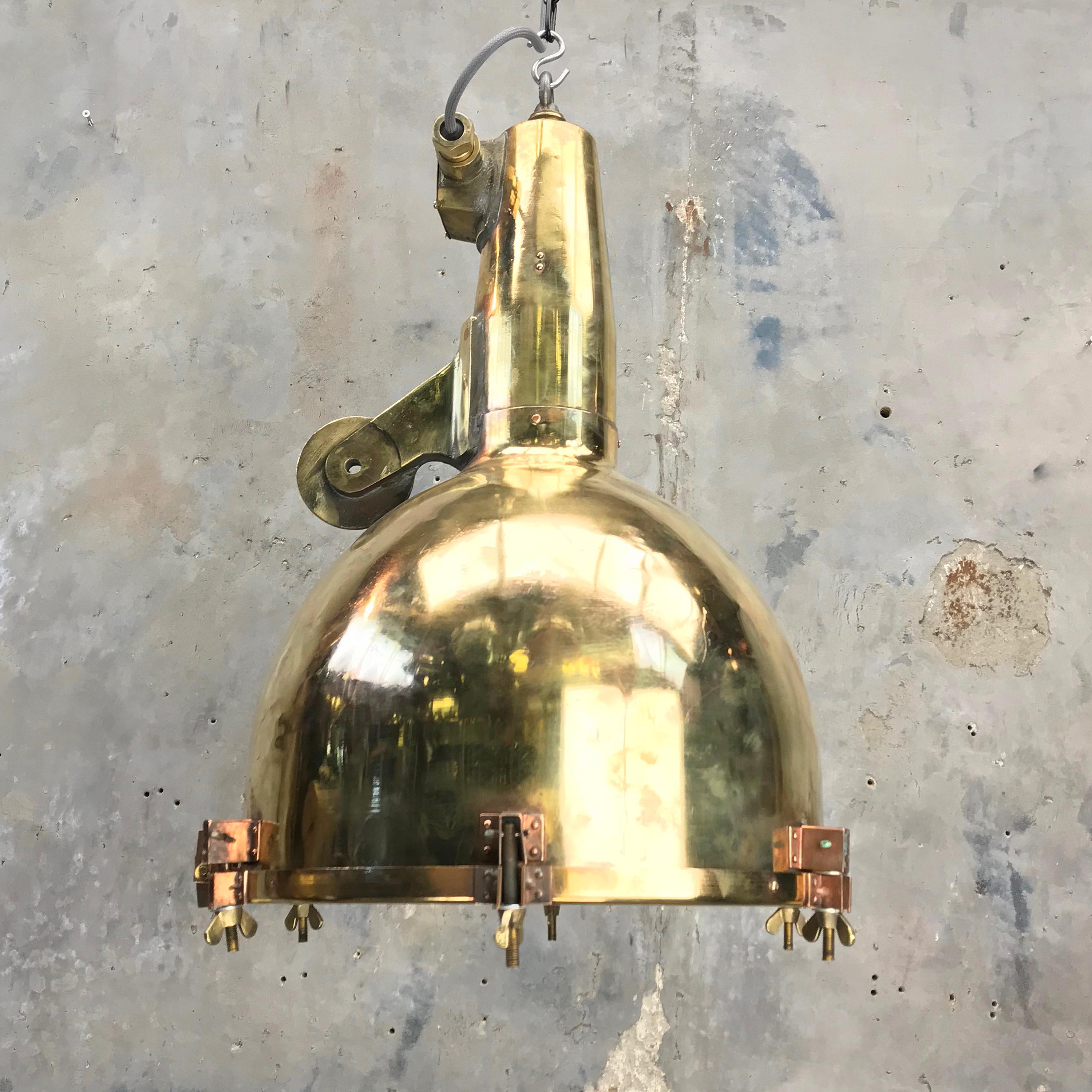 Cast XL Japanese Brass Marine Nautical Searchlight Pendant Lamp, 1970s