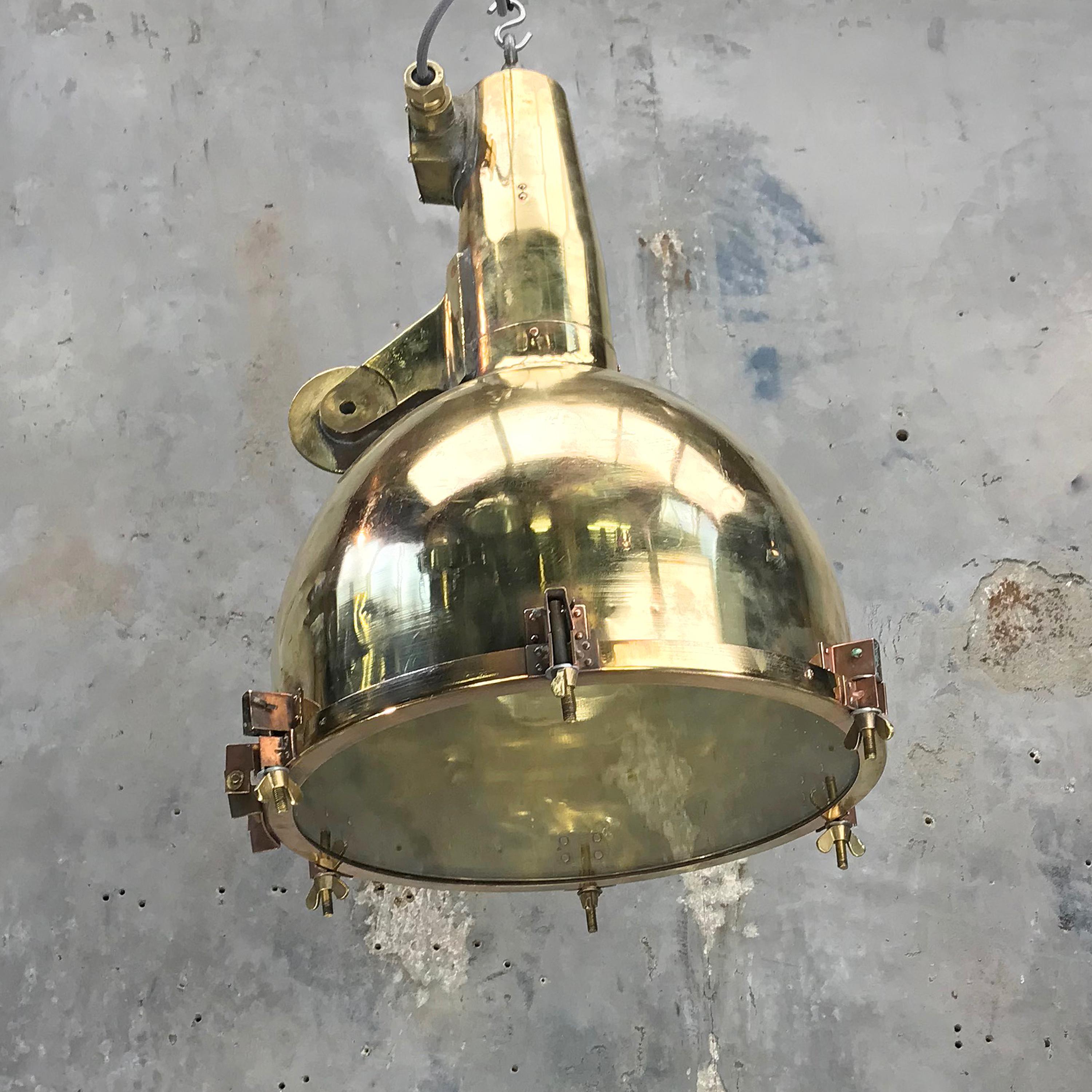XL Japanese Brass Marine Nautical Searchlight Pendant Lamp, 1970s 1