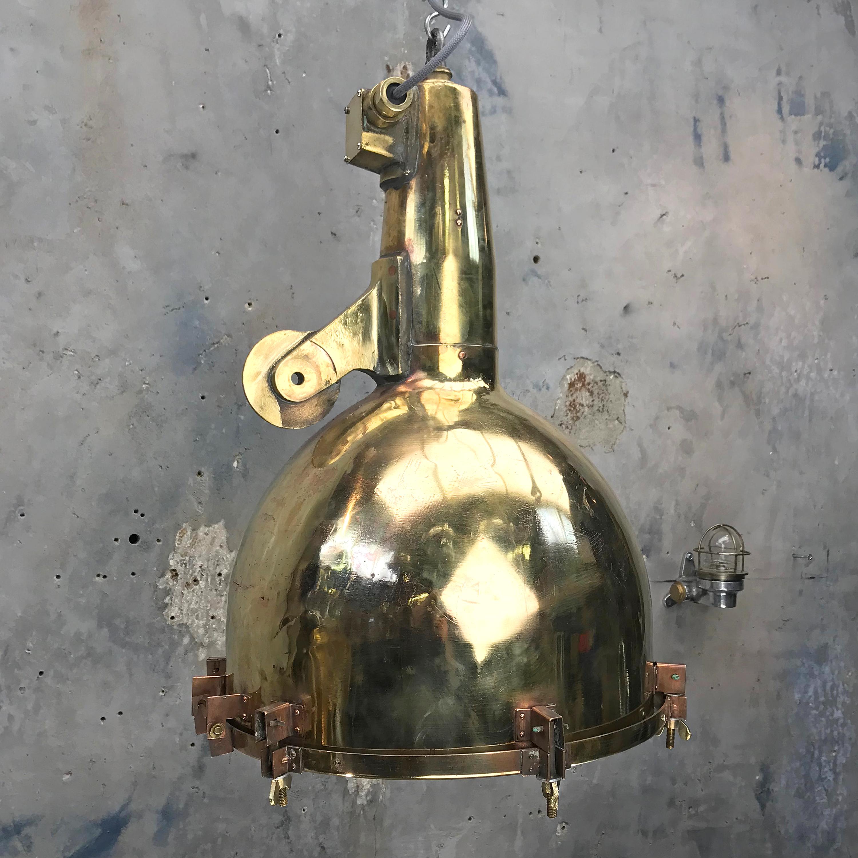 XL Japanese Brass Marine Nautical Searchlight Pendant Lamp, 1970s 2