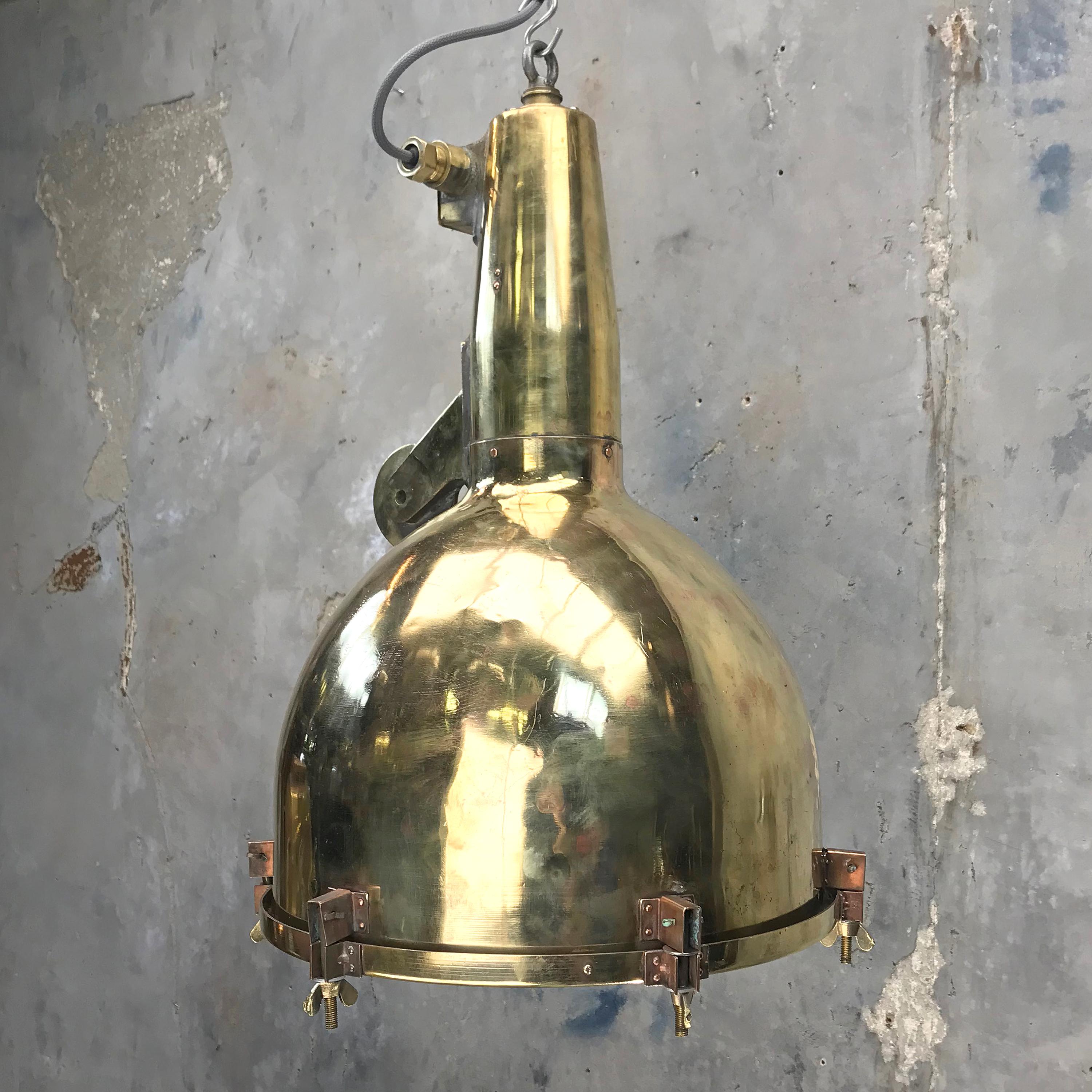 XL Japanese Brass Marine Nautical Searchlight Pendant Lamp, 1970s 3