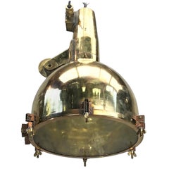Vintage XL Japanese Brass Marine Nautical Searchlight Pendant Lamp, 1970s