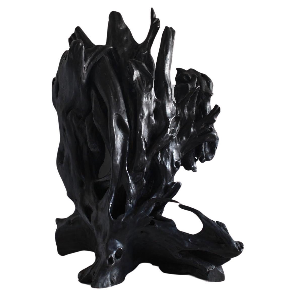 Sculpture japonaise Wabi Sabi de racine de cèdre calcinée XL en vente