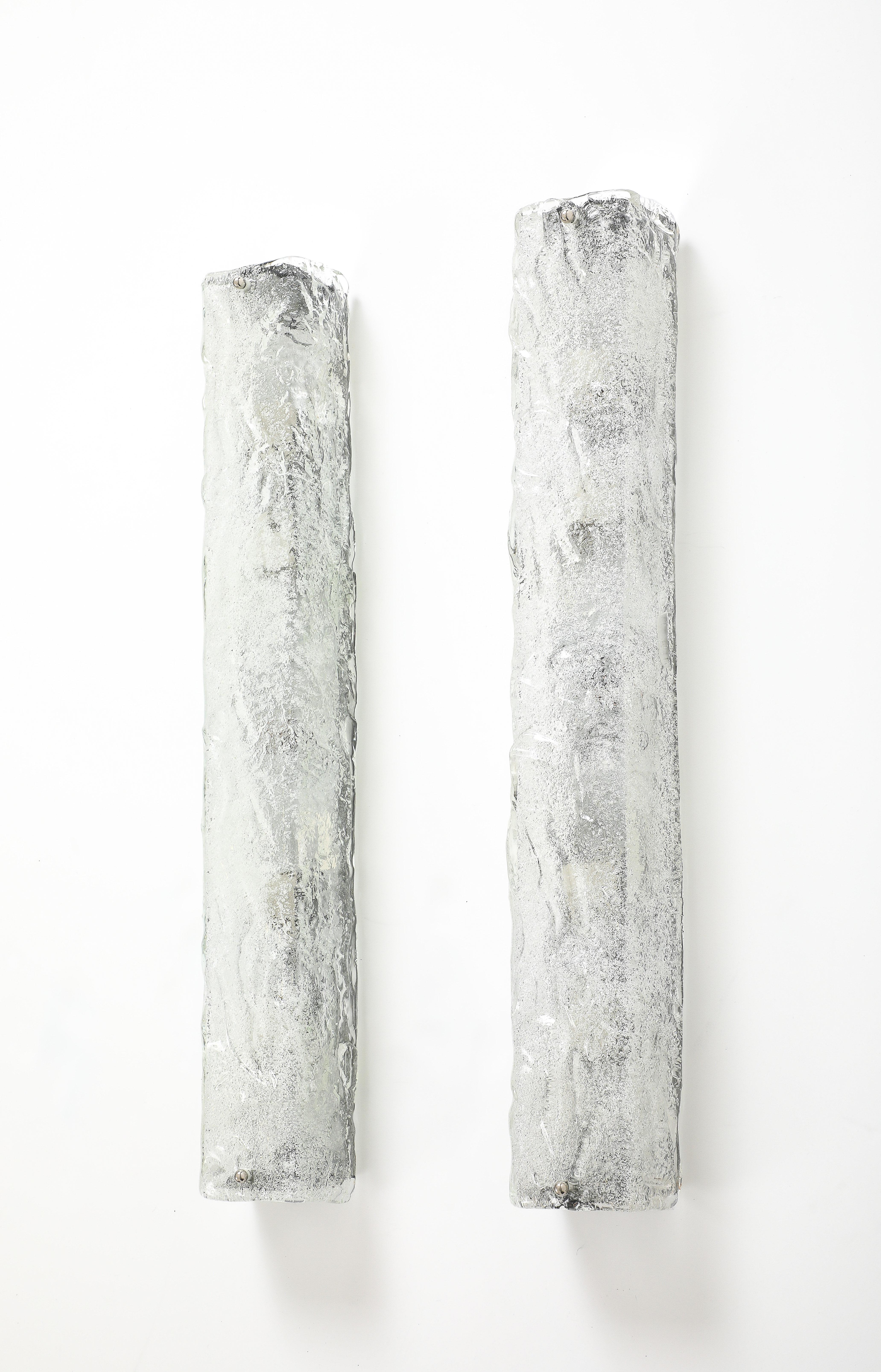 German XL Kalmar Ice Glass Rectangular Sconces For Sale