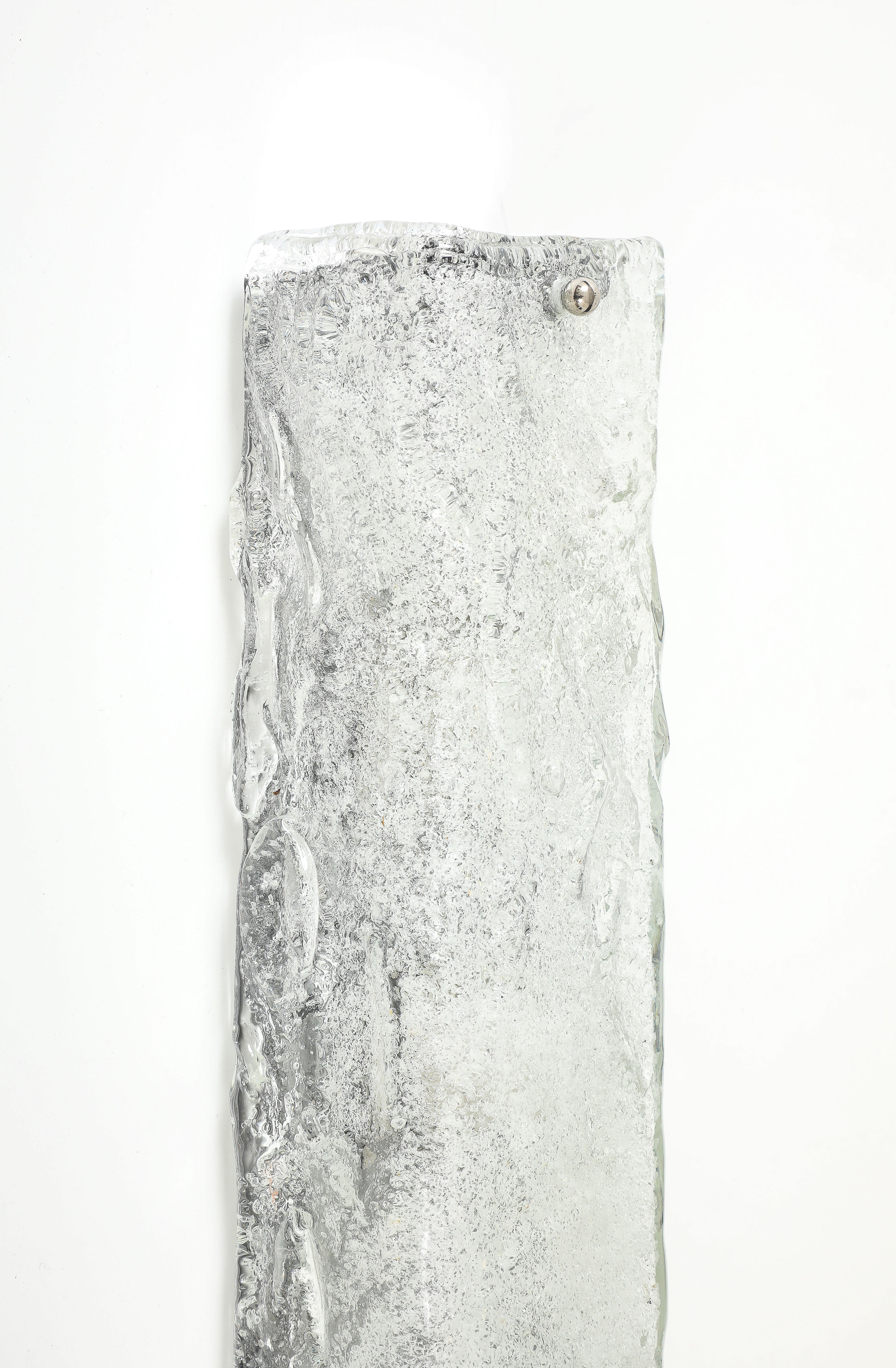 20th Century XL Kalmar Ice Glass Rectangular Sconces For Sale