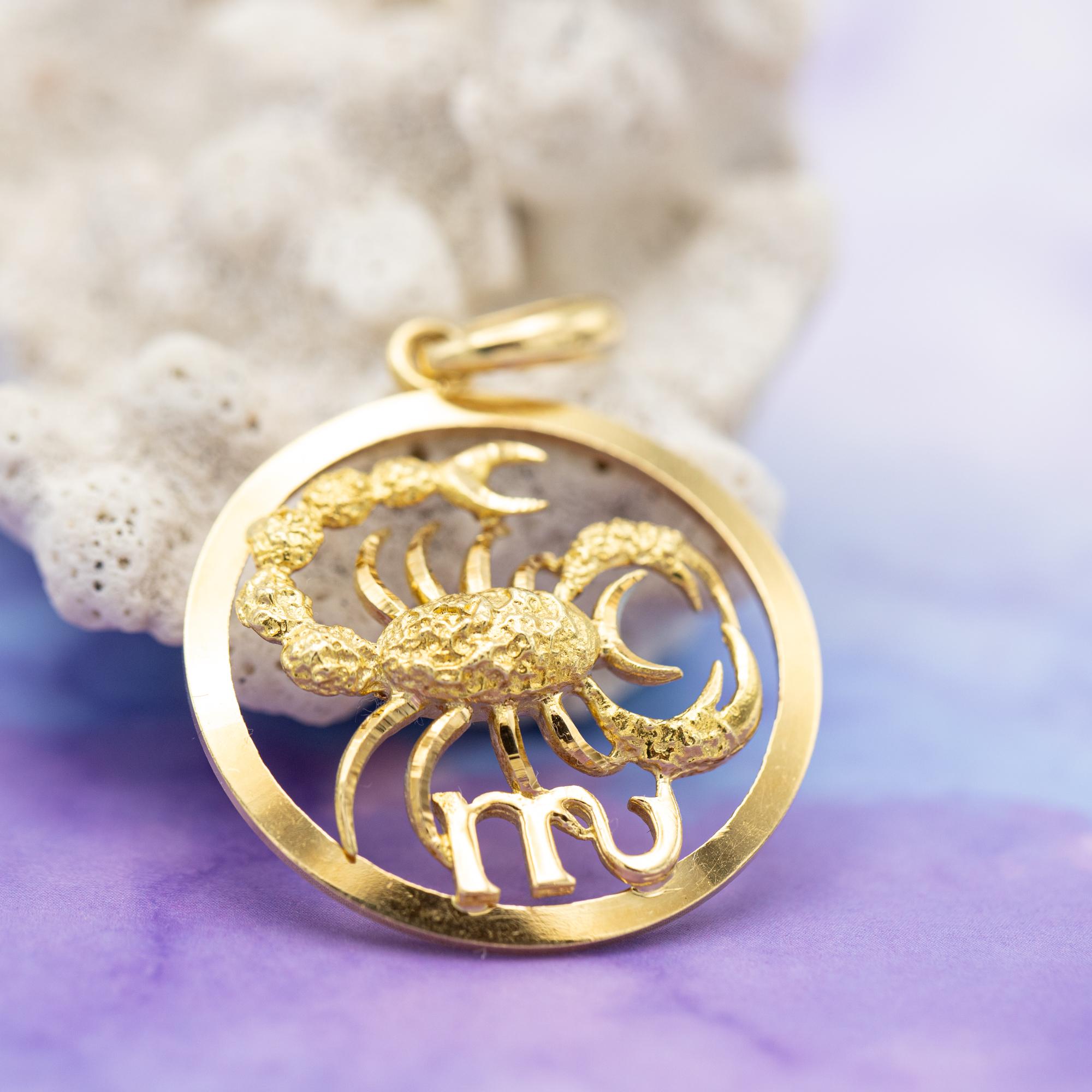 For sale is this vintage charm depicting a Scorpio, the eighth astrological sign in the zodiac. This Constellation Star Sign Pendant is associated with the birth dates between 22 October and 21 November. This pretty charm is crafted out of 18 ct