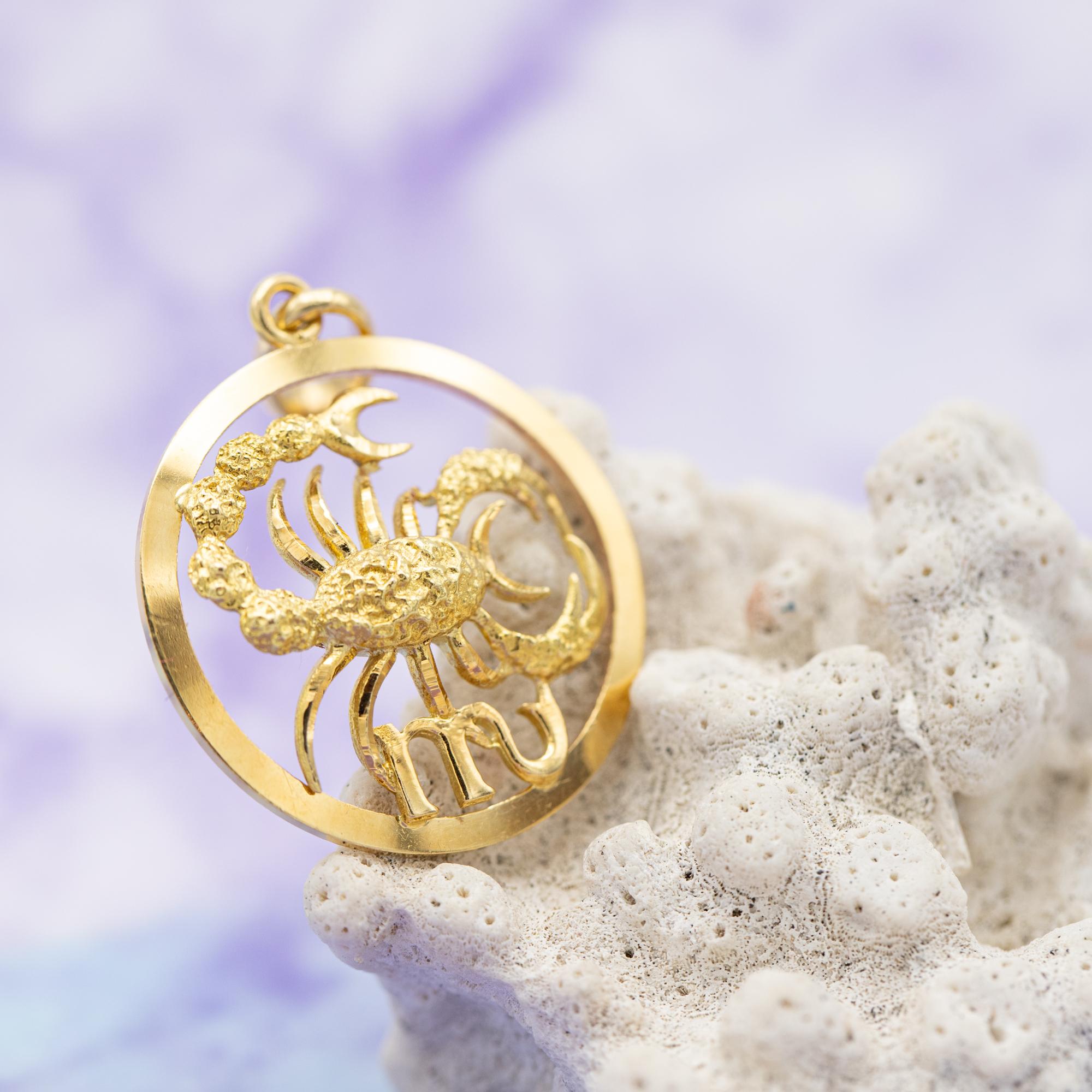 XL Large 18k zodiac charm pendant - Scorpio medallion - solid yellow gold For Sale 3