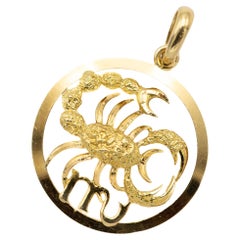 XL Large 18k zodiac charm pendant - Scorpio medallion - solid yellow gold