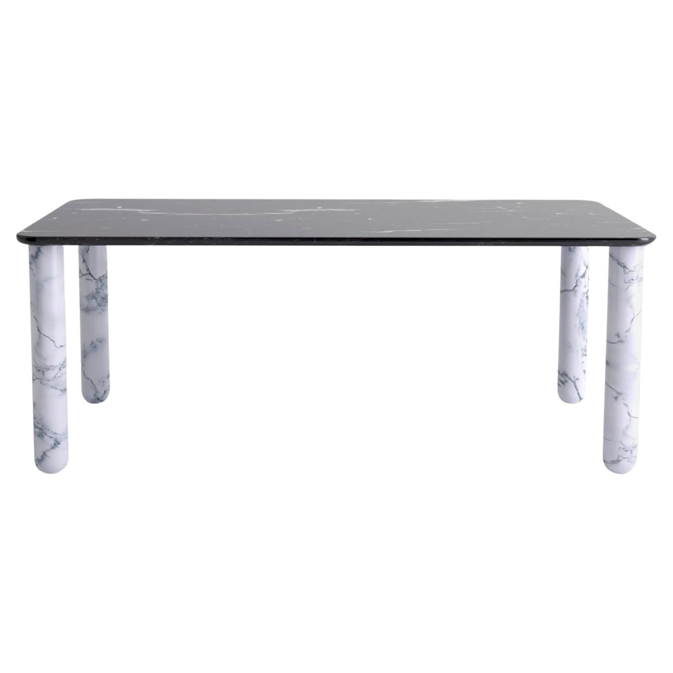 Gran mesa de comedor XL de mármol blanco y negro "Sunday", Jean-Baptiste Souletie
