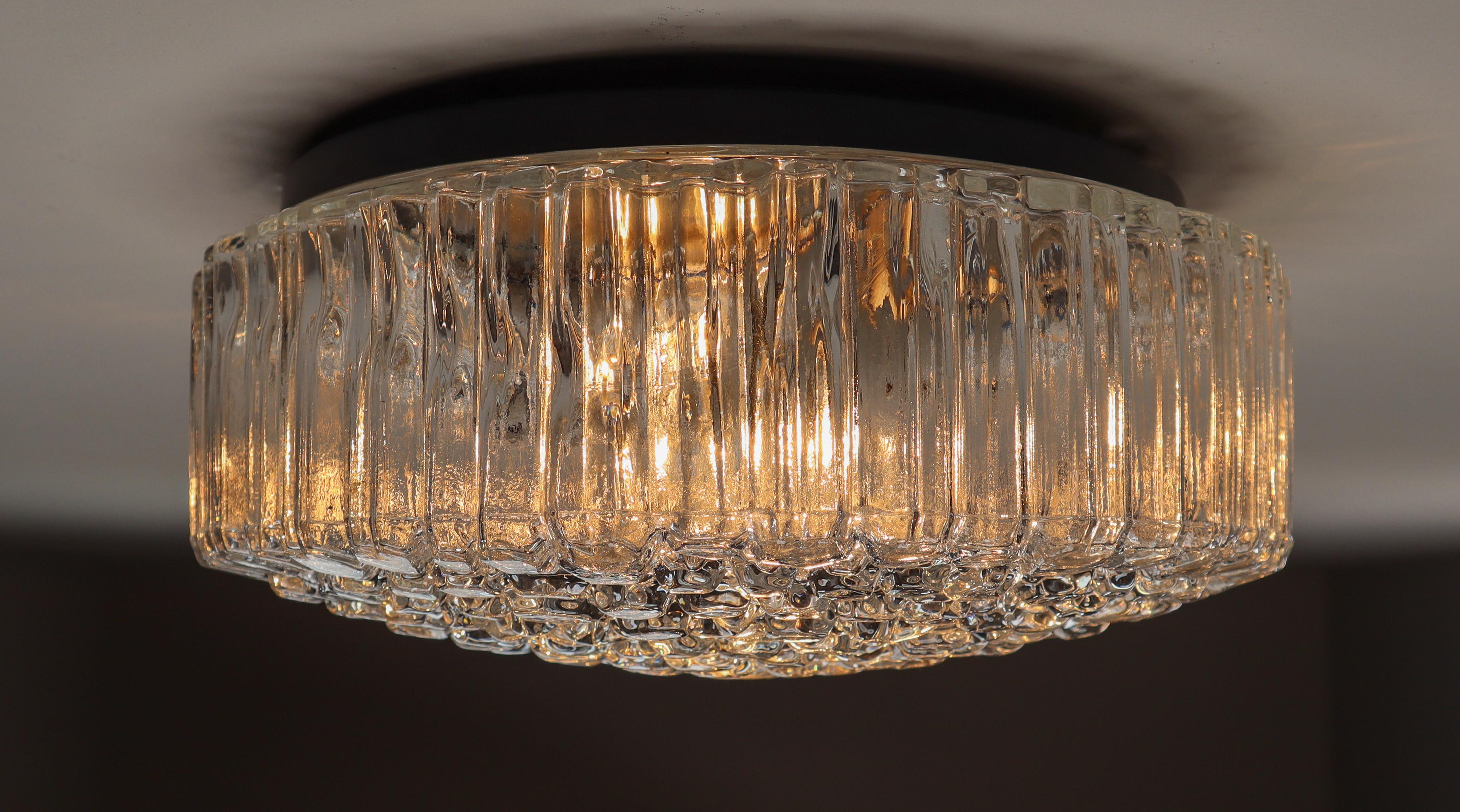 Mid-Century Modern XL Large Glass Round Flush Mount by Glashütte Limburg, 1960s Germany