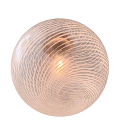 XL Large Vintage Murano 1970s Filigrana White Swirl Glass Pendant Ceiling Lamp