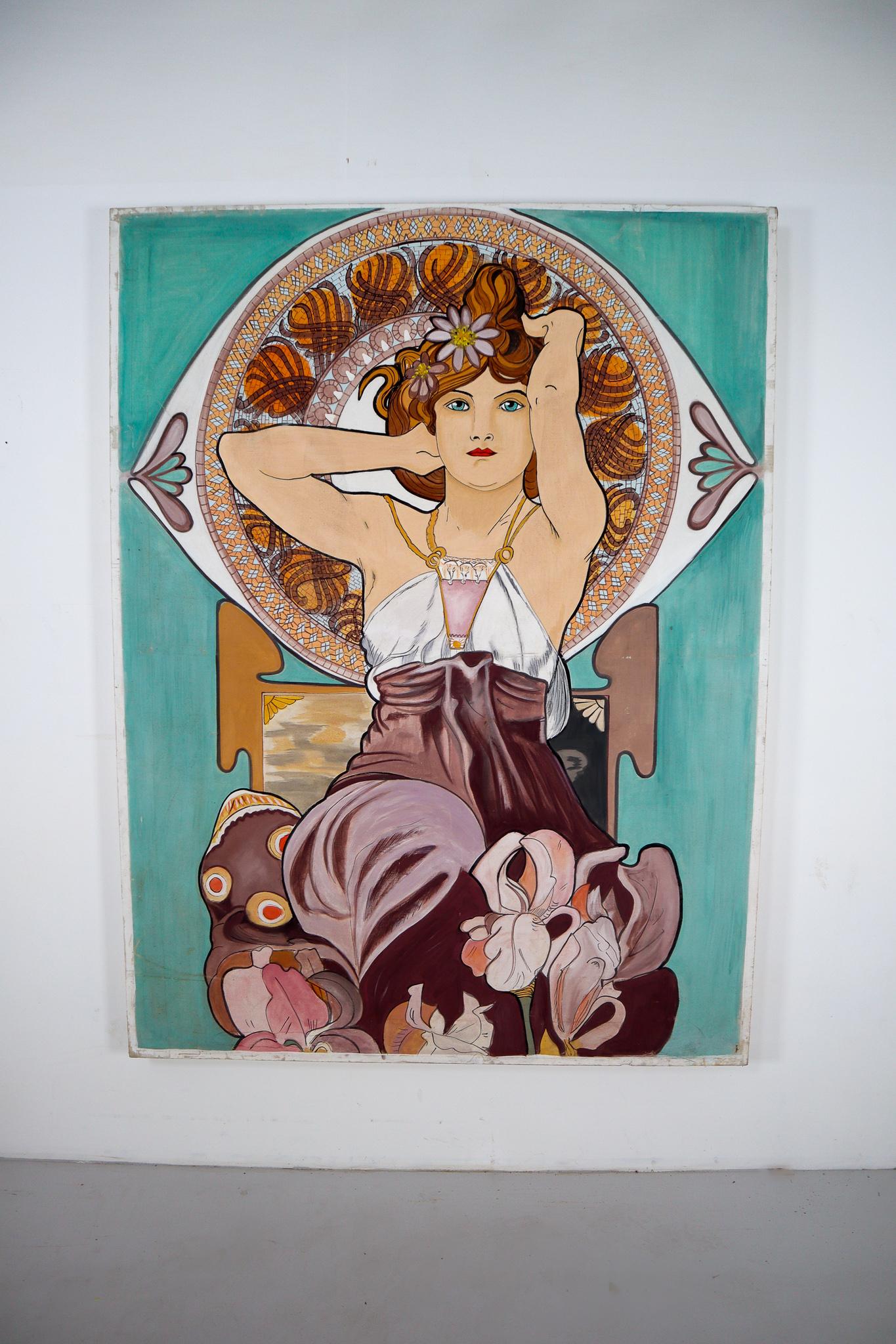 Jugendstil Extra Large, Painting in the Style of Alphonse Mucha, 1930s