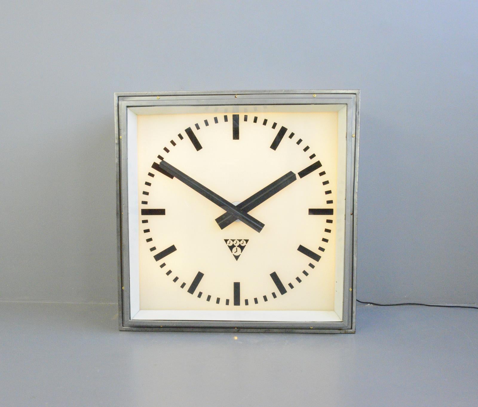 Industrial XL Light Up Station Clock by Pragotron, Circa 1950s