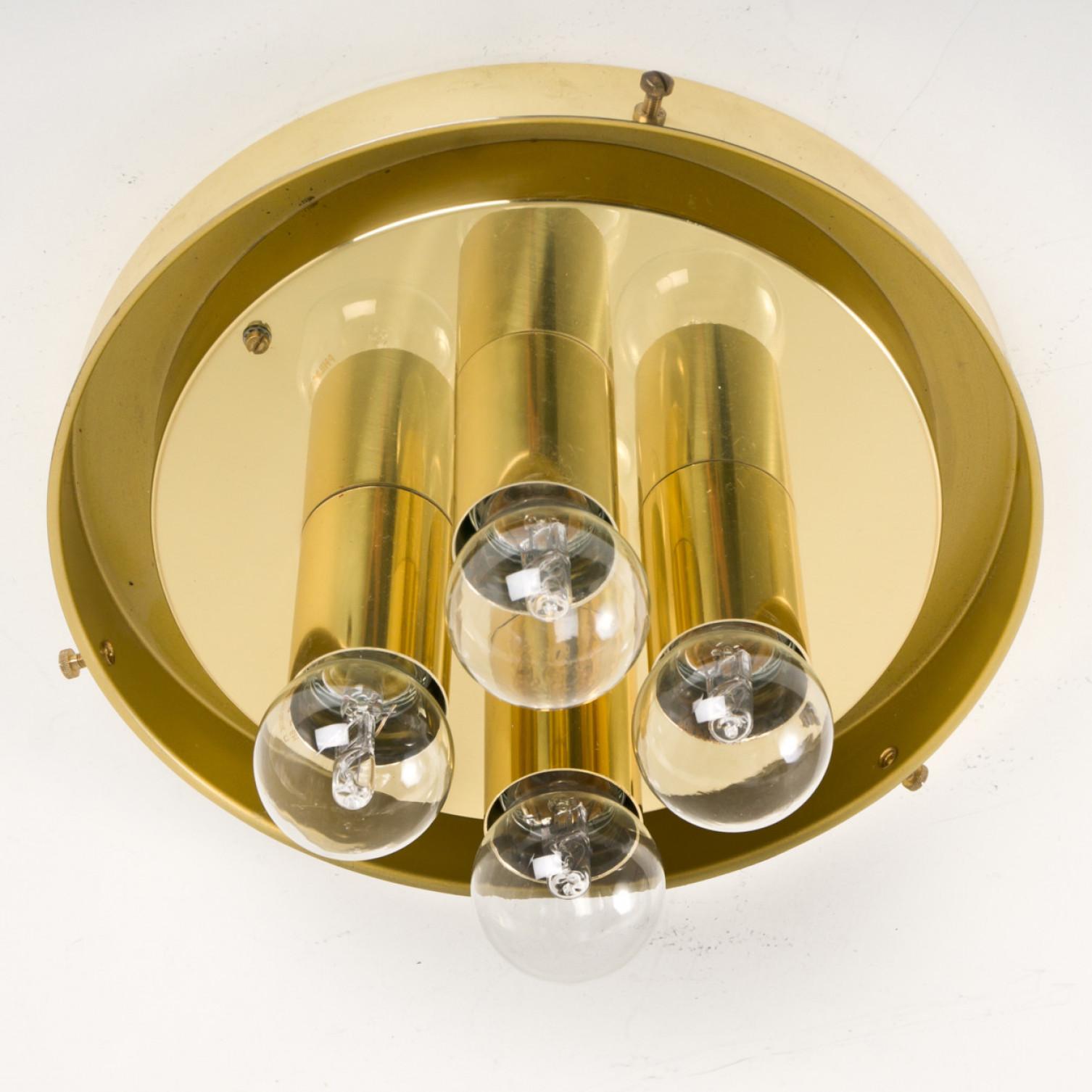 Mid-Century Modern XL Limburg Brass and Glass Flush Mount Mushroom Shape, 1970s For Sale