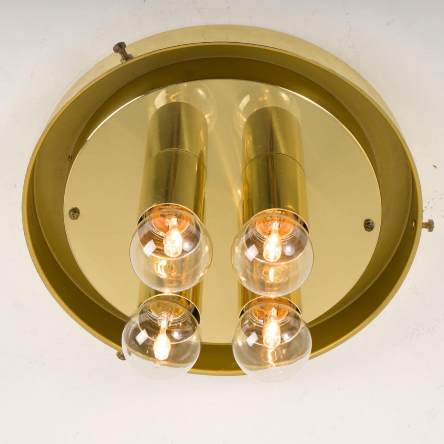 XL Limburg Brass and Glass Flush Mount Mushroom Shape, 1970s In Good Condition For Sale In Rijssen, NL