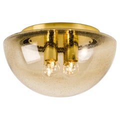 XL Limburg Brass and Glass Flush Mount Mushroom Shape, 1970s