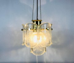 Extra Large Limburg Midcentury Two-Tier Brass and Ice Glass Chandelier