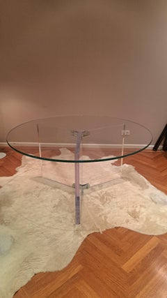 Table de salle à manger ronde chromée XL Lucite Glass Retro Space Age Postmodern Dumond 1970
