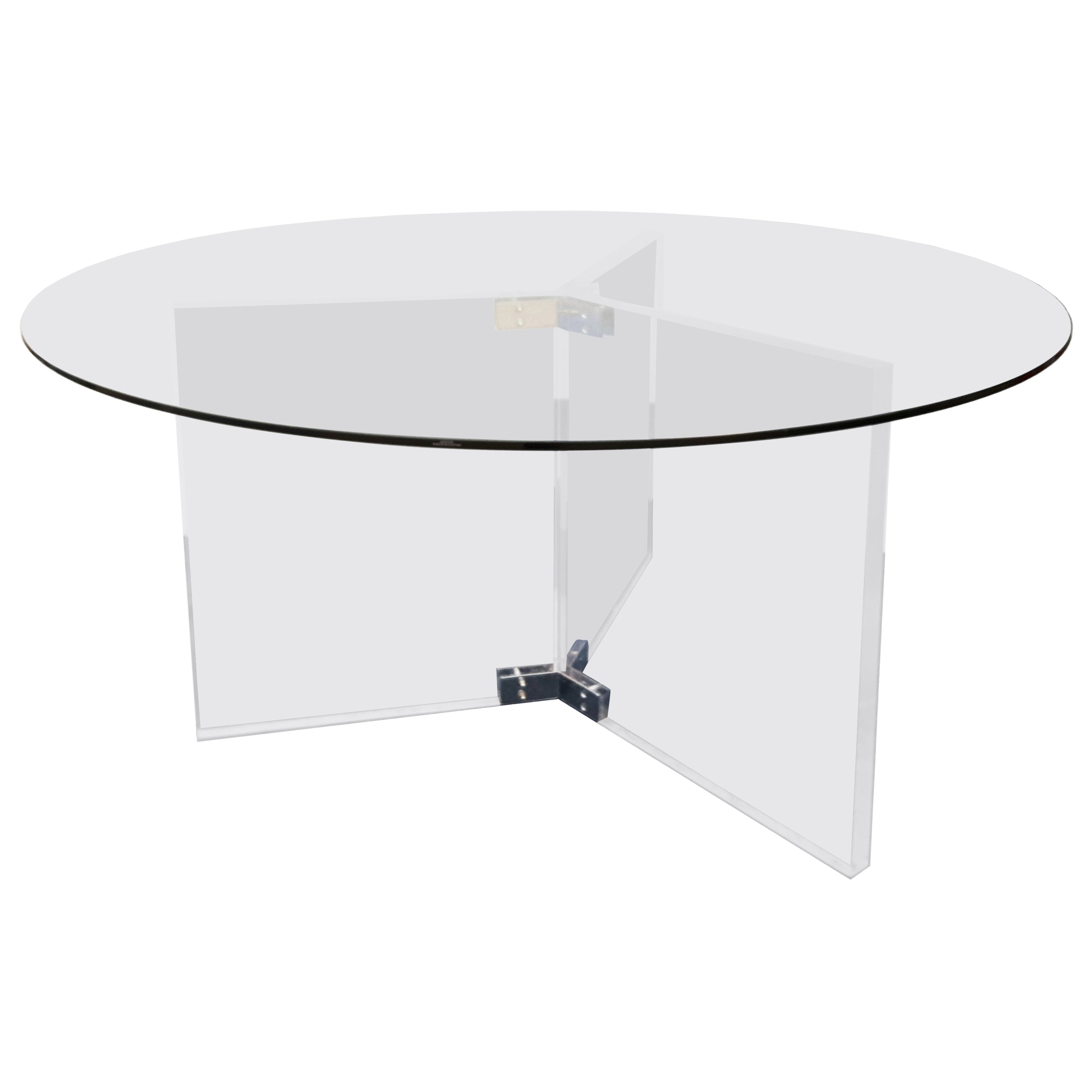 XL Lucite Glass Chrome Round Dining Table Retro Space Age Postmodern Dumond 1970