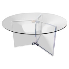 XL Lucite Glass Chrome Round Dining Table Retro Space Age Postmodern Dumond Styl