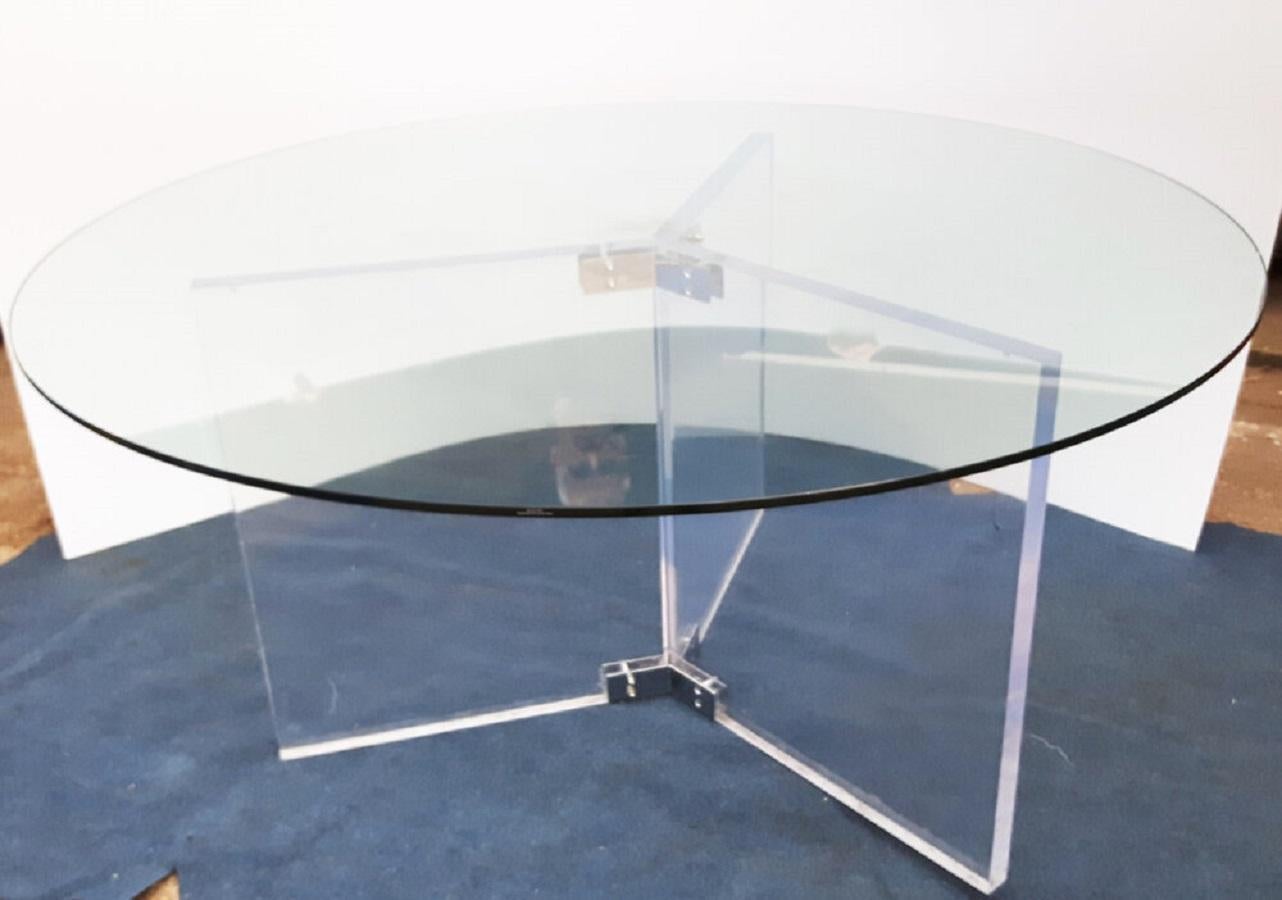 European XL Lucite & Glass Round Dining Table For Sale