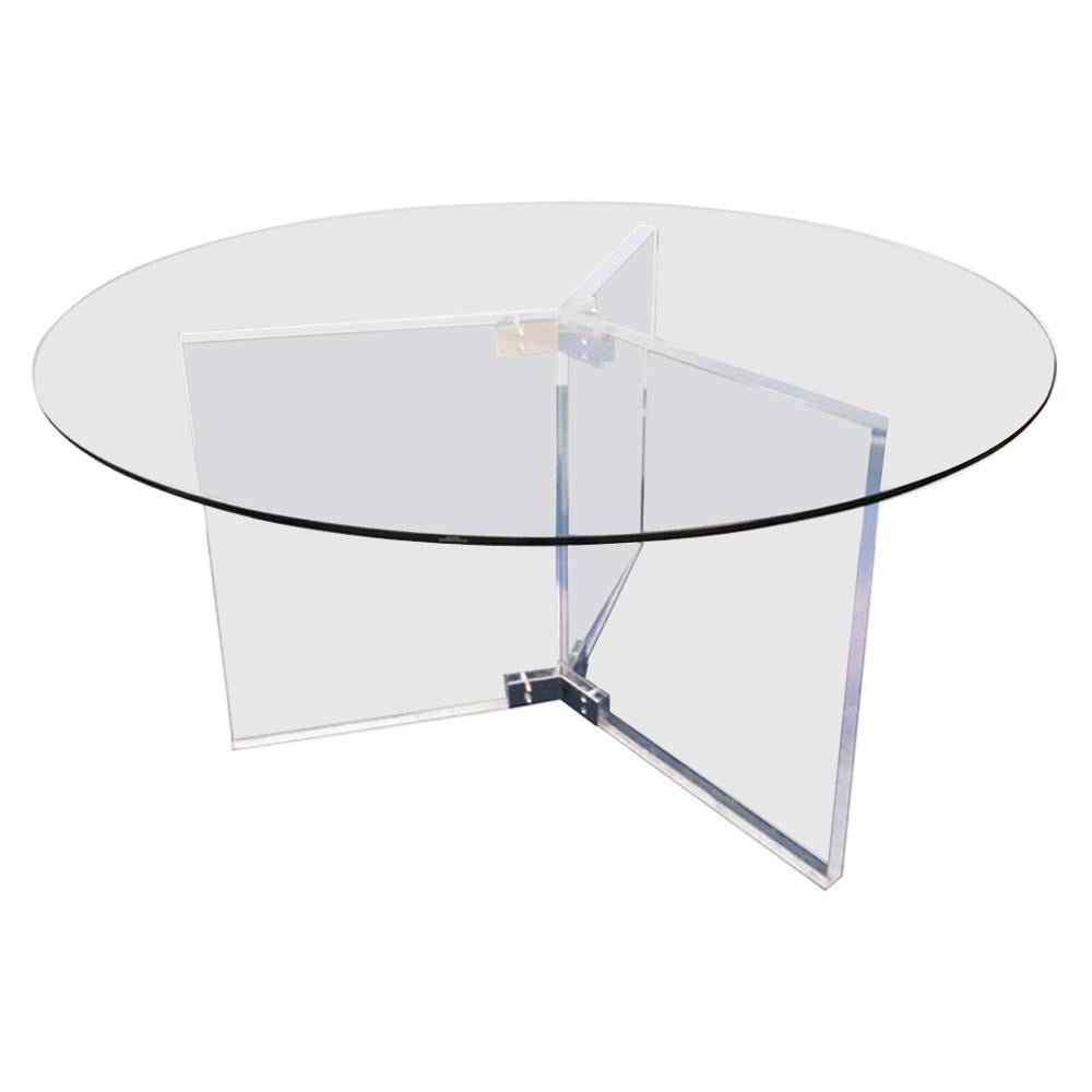 XL Lucite & Glass Round Dining Table For Sale