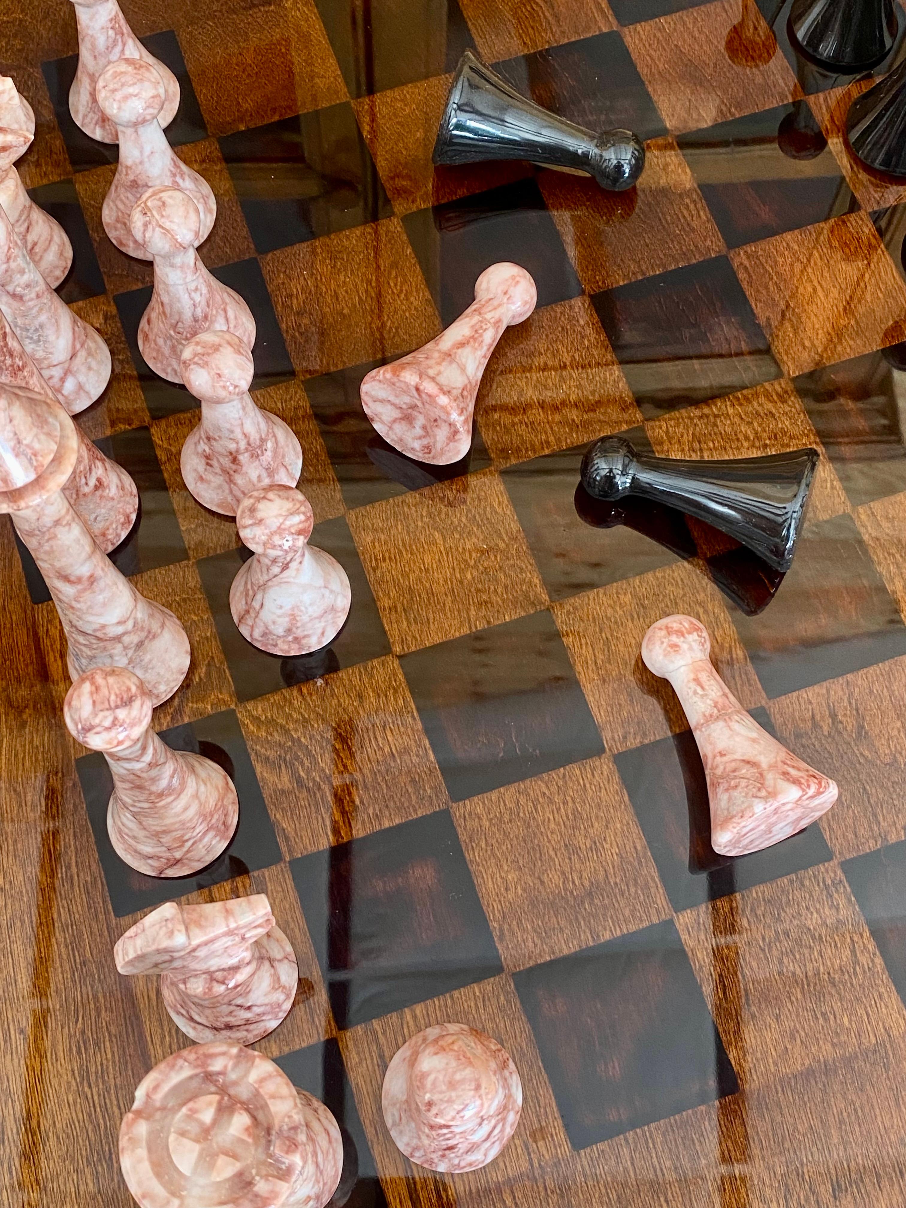 XL Marble Chess Set + Artisan Wood Board For Sale 4