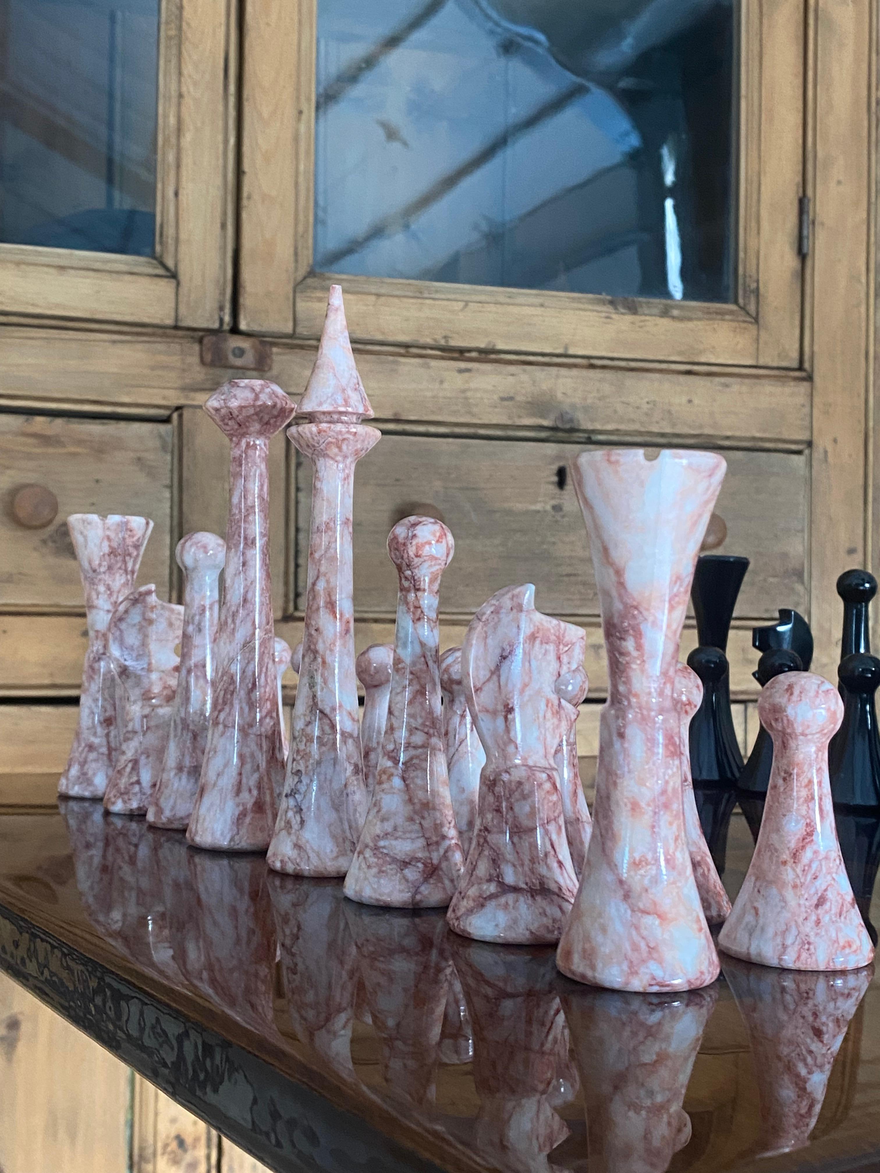XL Marble Chess Set + Artisan Wood Board For Sale 5